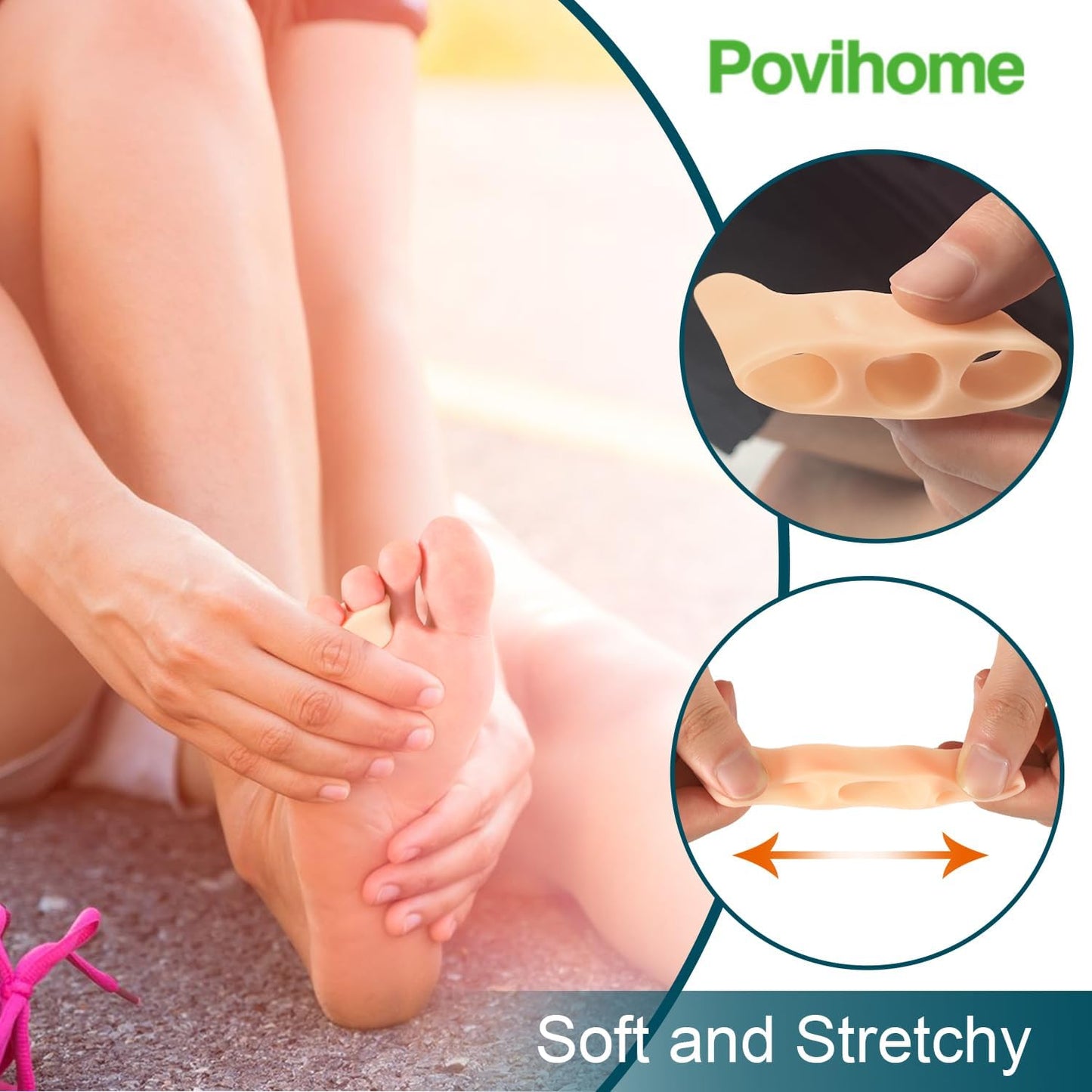 Povihome 10 Pack Pinky Toe Separator and Protectors, Triple Gel Toe Separators for Overlapping Toe, Curled Pinky Toes Separate and Protect (Beige)