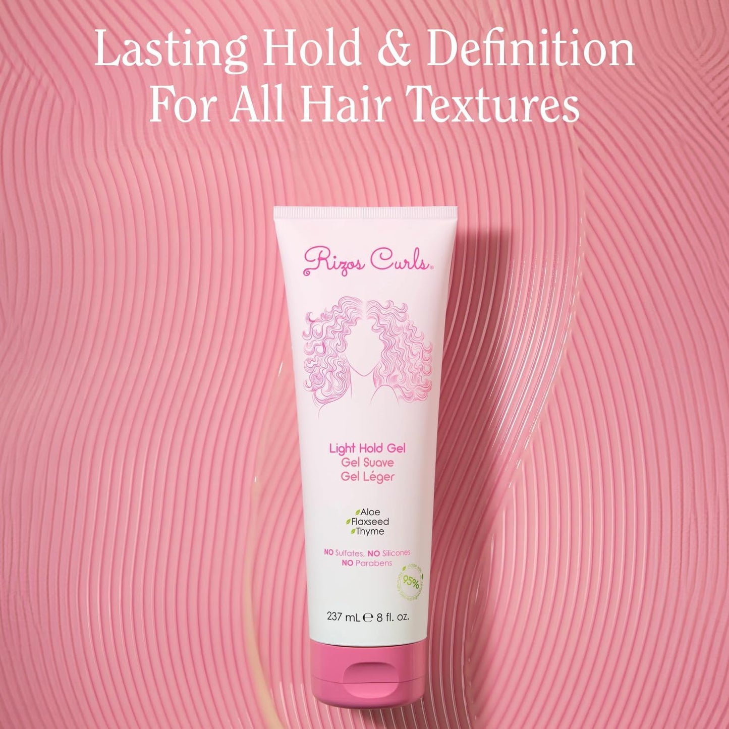 Rizos Curls Travel Light Hold Gel, Defines with Flexible Hold, Flake-Free and Frizz-Free Voluminous Curls, Moisturize and Combat Humidity with Aloe Vera & Flaxseed, 2.5 oz