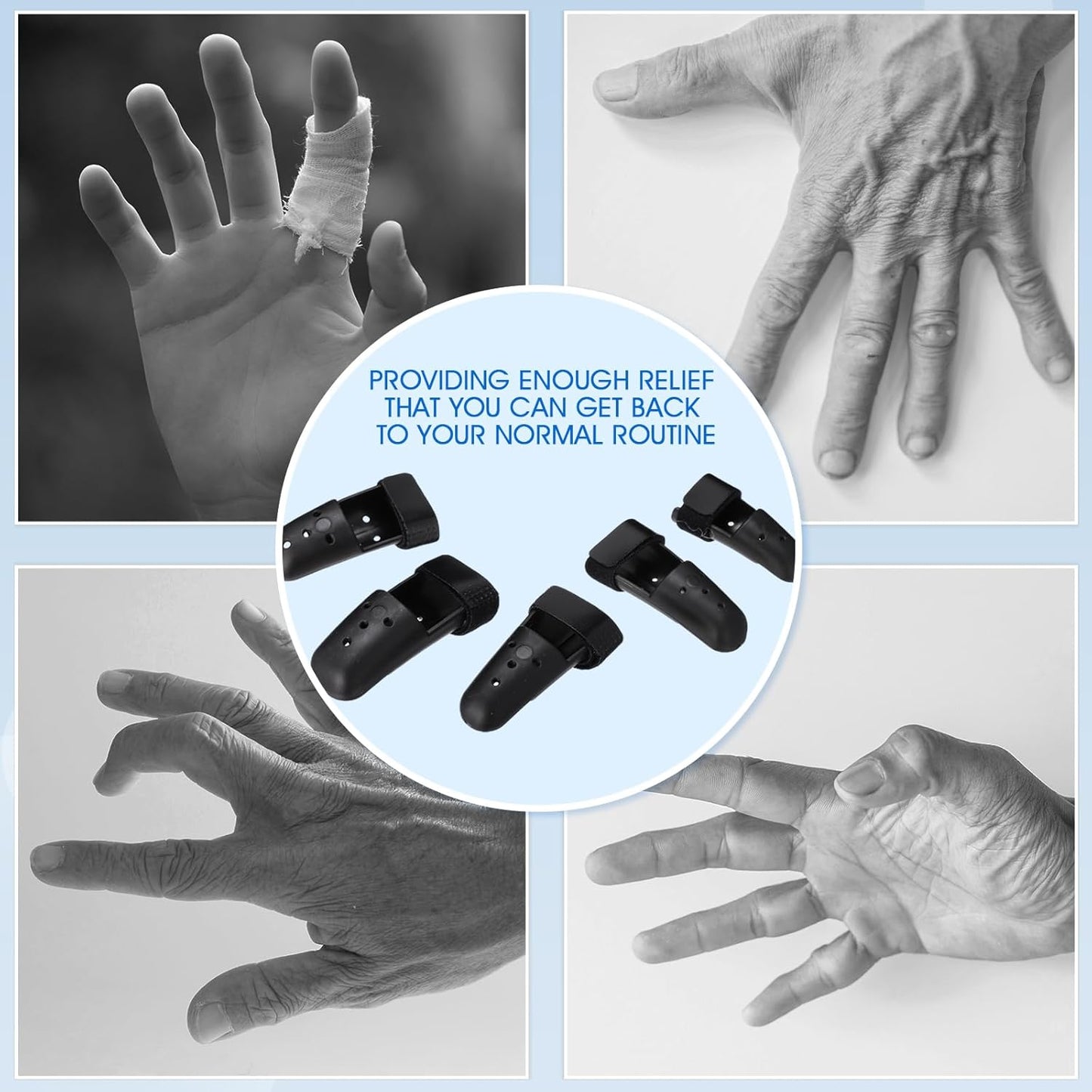 BBTO 10 Pcs Mallet Finger Splint, 5 Sizes Finger Support Brace Stabilizer Straightener Plastic Fingertip Protectors Arthritis Knuckle Immobilization for Thumb Pinky Middle Index Ring(Black)