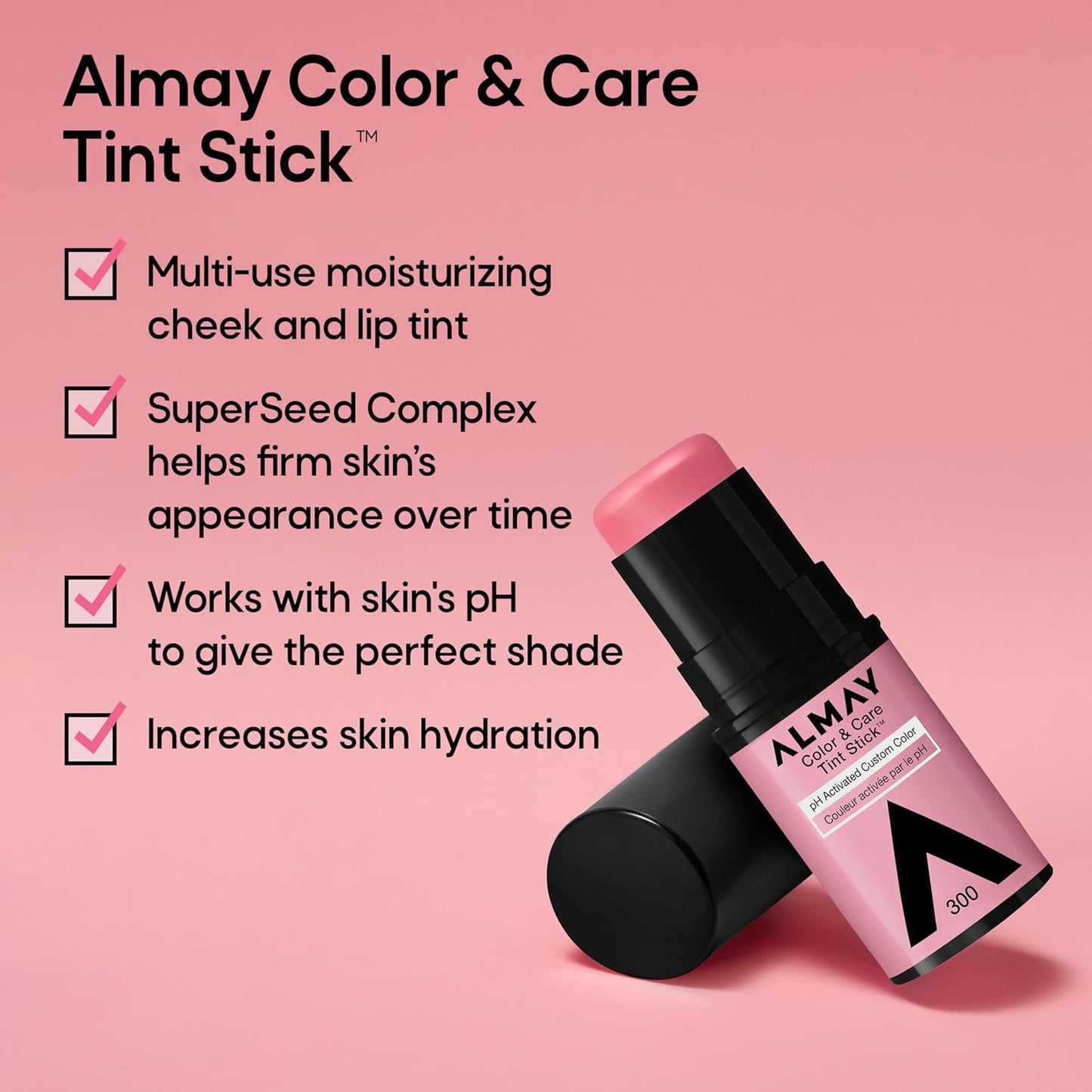 Almay Lip and Cheek Tint, Color & Care Tint Stick, Multi-Use Moisturizing Blush and Lip Color, Dewy Finish, 400 Nude Flush, 0.25 oz