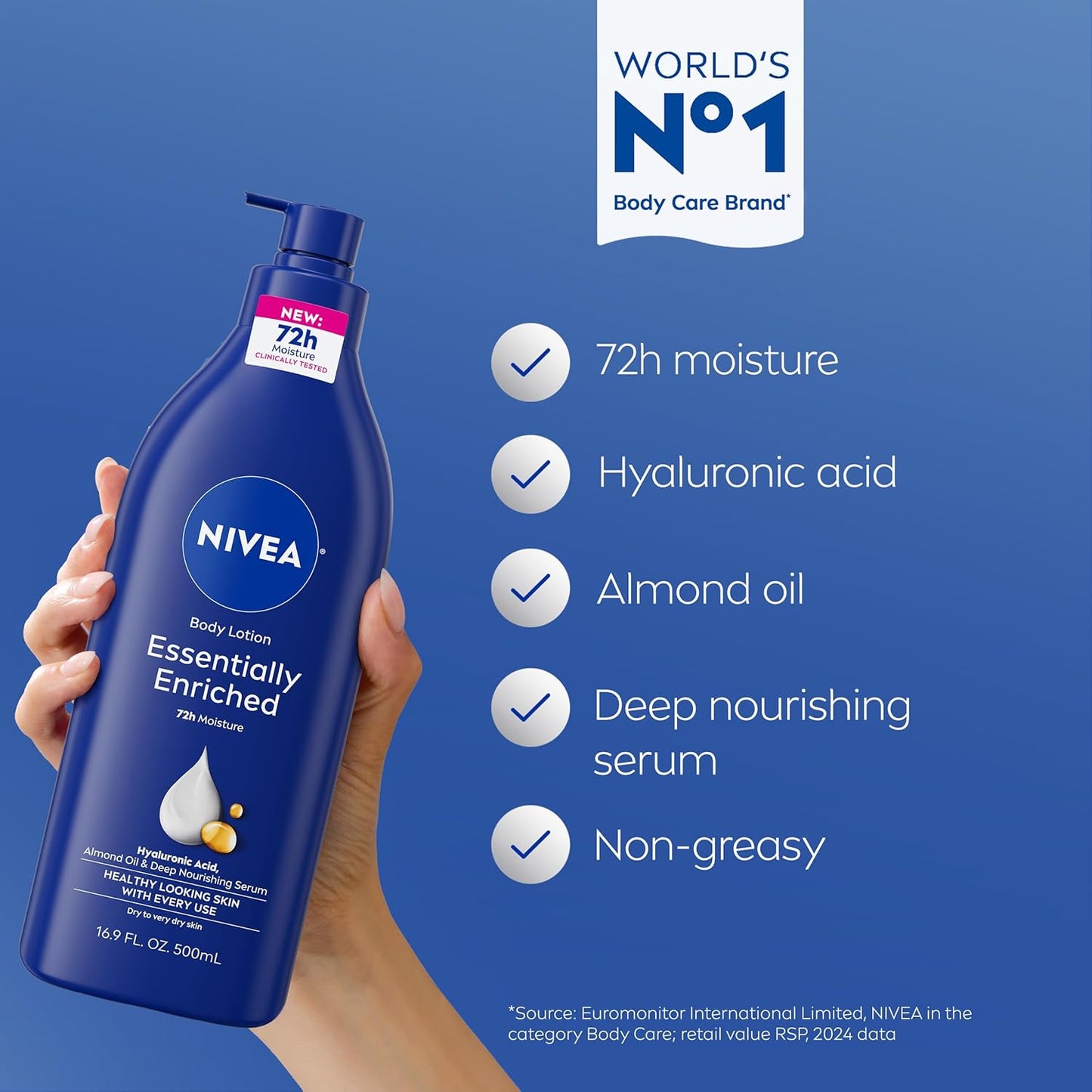 NIVEA Essentially Enriched Body Lotion for Dry Skin, Pack of 2, 16.9 Fl Oz Pump Bottles