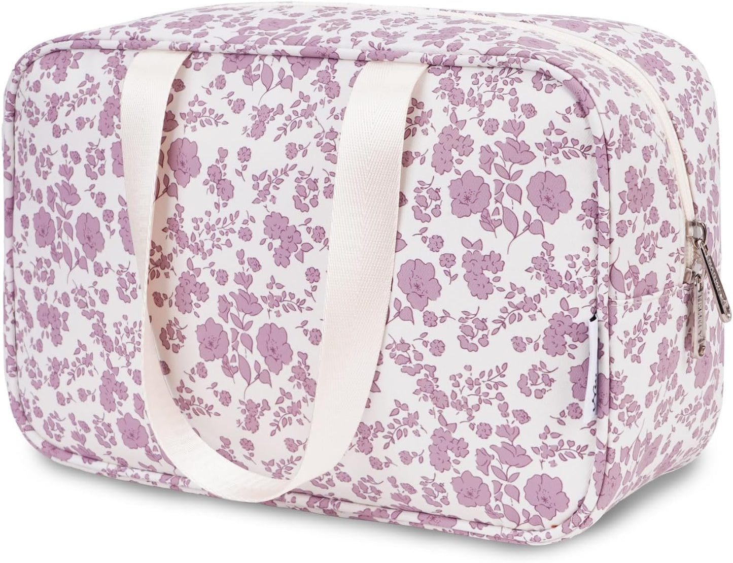 Narwey Large Floral Travel Toiletry Bag Women Toiletries Bag Skincare Bag Makeup Bag Organizer Make up bag Cosmetic Bag Medicine Bag for Girls (Little Dusty Pink Flower, Large)