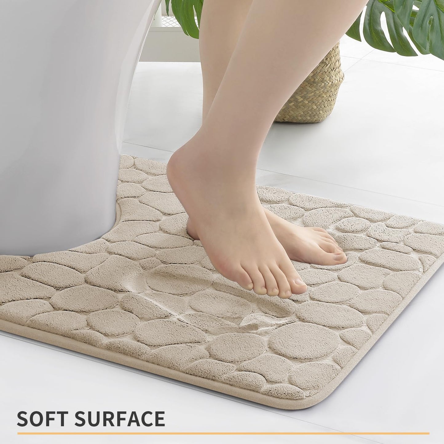 YIHOUSE Memory Foam Bath Mat Cobblestone Bathroom Rugs Super Water Absorbent Bath Mats for Bathroom Machine Washable Bath Rugs(20 x 24,Khaki)