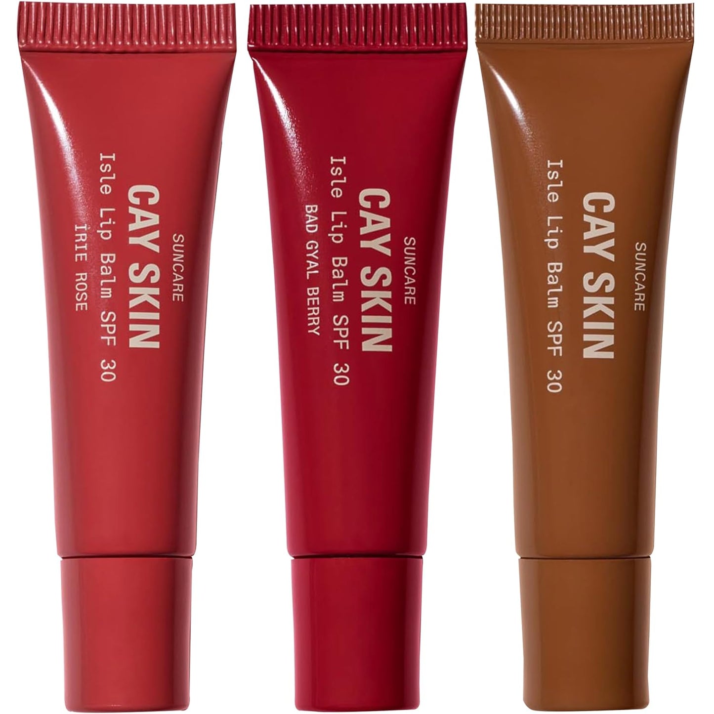 Cay Skin Isle Lip Balm SPF 30 – High Shine, Hydrating + Sheer Lip Gloss in Vanilla Brown Sugar Flavor – Formulated with Natural Ingredients for All Skin Tones – 3-Pack, Rose, Berry, Clear, 1.05 oz