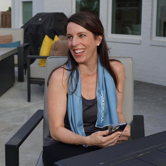 SHAKEitCOOL Extended Size Cooling Towel – Be Cool in Style - Heat Relief, Soft, Lightweight, Sun Protection, Easy Clean - Perfect for Biking, Hiking, Running, Yoga, Golf, Gardening - Steel Wave M