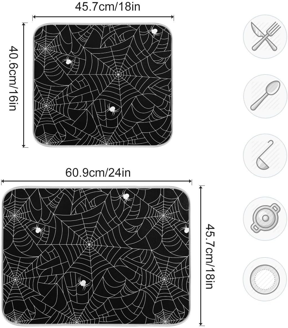 Halloween Spooky Spider Web Dish Drying Mat for Kitchen Happy Halloween Creepy Decoration Microfiber Drying Mats Absorbent Reversible Dish Pad Medium Dish Draining Mat 16x18 inch