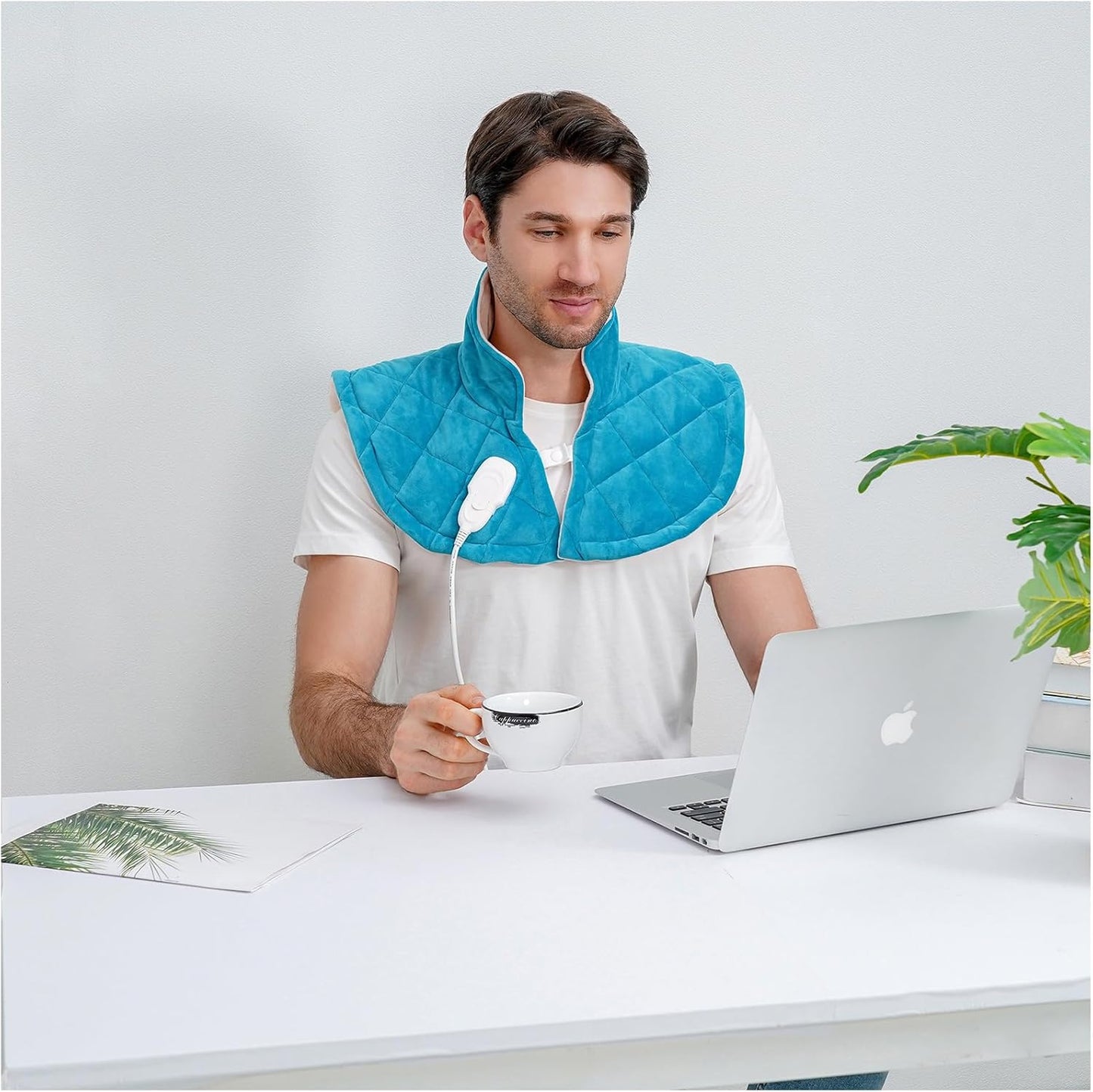 Electric Heating Pad for Neck and Shoulders, Far Infrared Heated Pad for Pain Back Relief, Weighted Electric Heating Pads with Auto-Off, Gifts for Women Men Mom Dad(L, Blue)