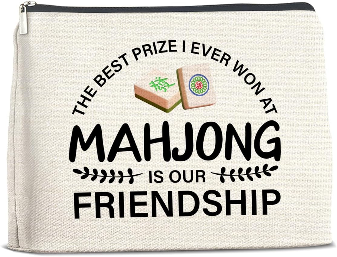 Funny Mahjong Makeup Bag Gifts for Women Mahjong Players Cosmetic Bag Zipper Pouch