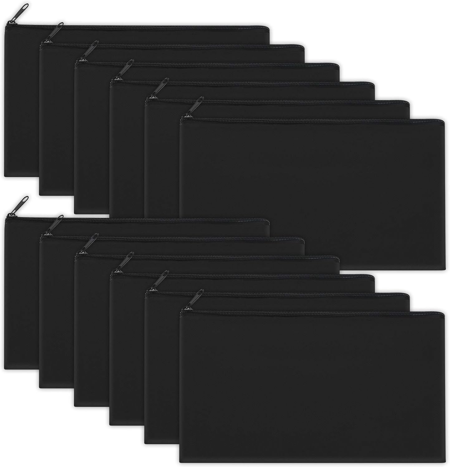 12 Pieces Black Cotton Canvas Makeup Bag, Multipurpose Cosmetic Bag with Zipper Travel Toiletry Pouch, Blank DIY Craft Bag (Black, S)