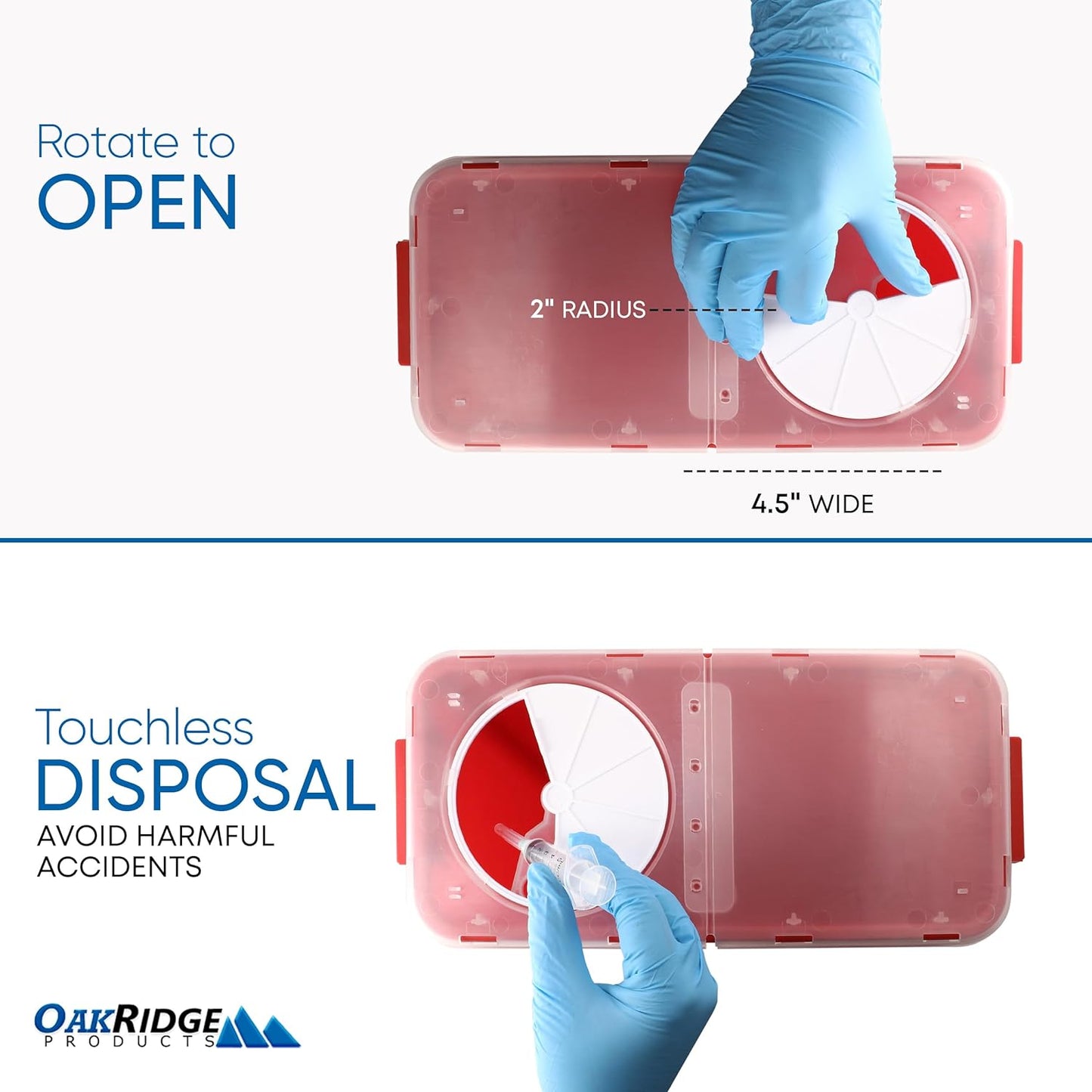 Oakridge Products Large Sharps Container for Home Use and Professional 3 Gallon (1-Pack) with Rotating lid, Biohazard Needle and Syringe Disposal, CDC Certified