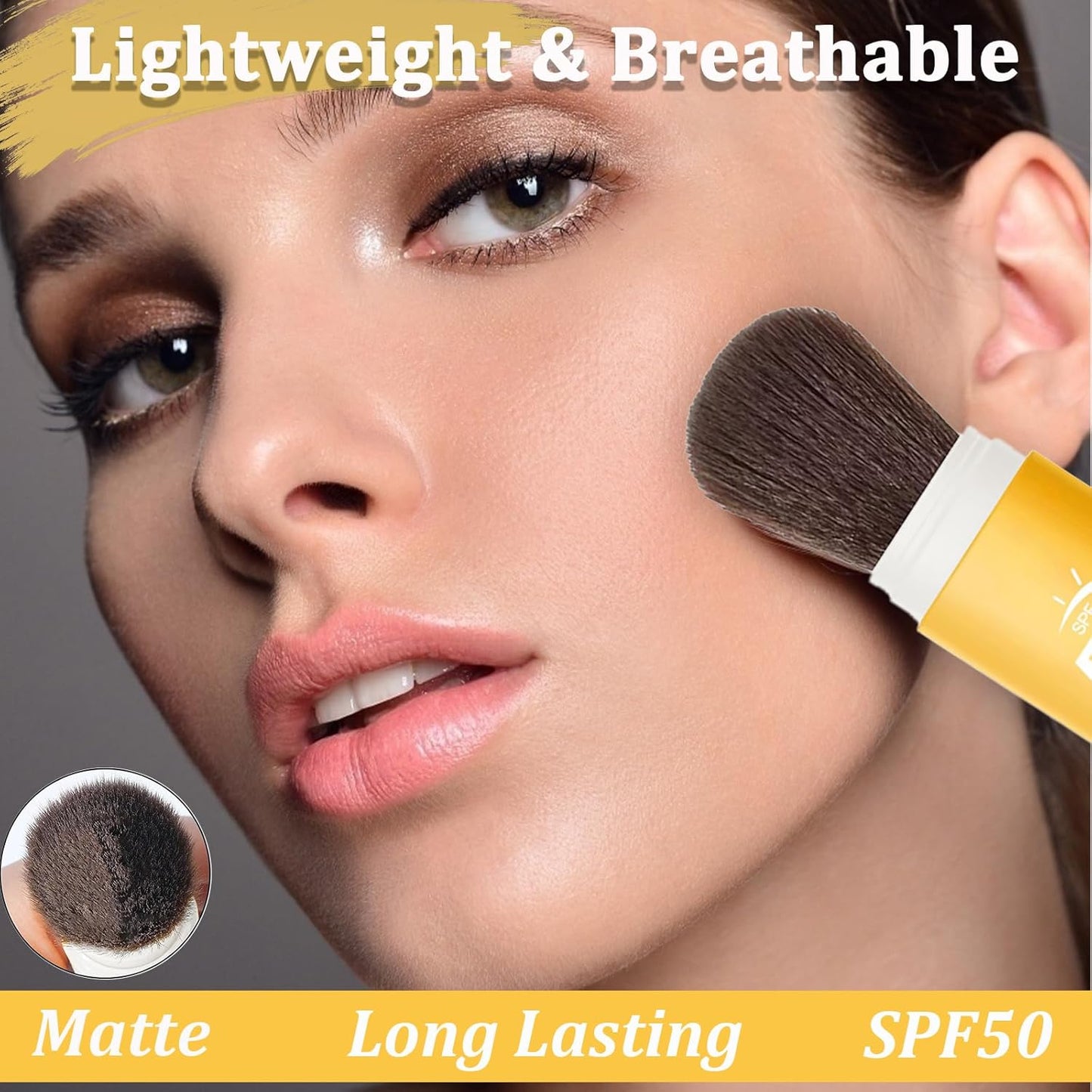 Mineral Sunscreen Setting Powder SPF 50, Sunscreen Powder for Face & Scalp, TranslucentSunscreenPowder with Brush, Oil Control Natural Matte Finish LoosePowder, Lasting Lightweight Breathable