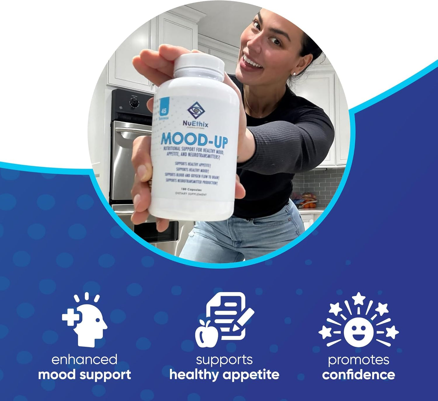 NuEthix Formulations Mood-Up - Stress Relief, Mood & Sleep Supplement - 5-HTP, Rhodiola Rosea + More - Natural Energy & Hormone Support - Non-GMO - 180 Capsules