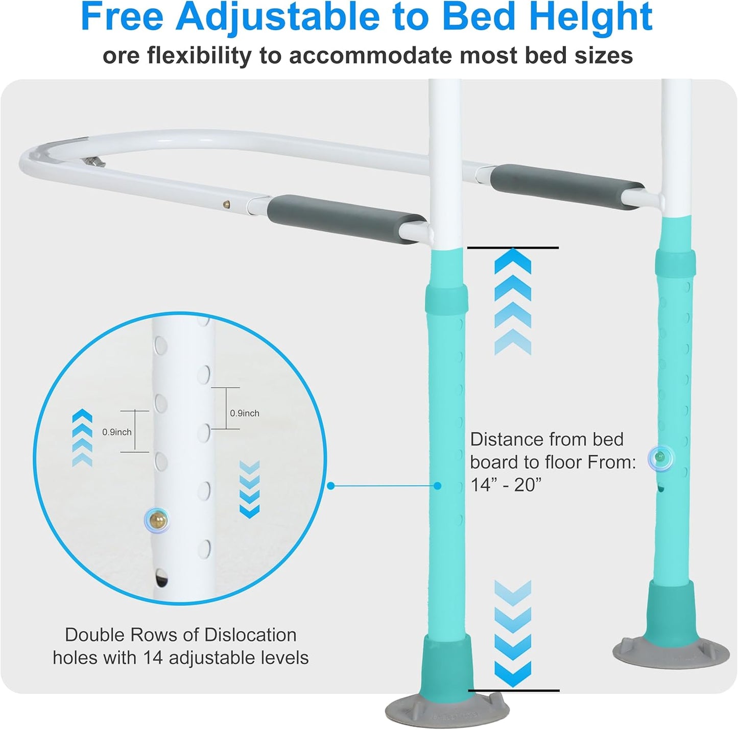 Bed Rails for Elderly Adults Safety - Elderly Assistance Products, Bedrails for Rlderly Adults Grab Bar Bed Handrails, Bed Rail with Pocket, Motion Sensor Light Fits King, Queen, Full, Twin (White)
