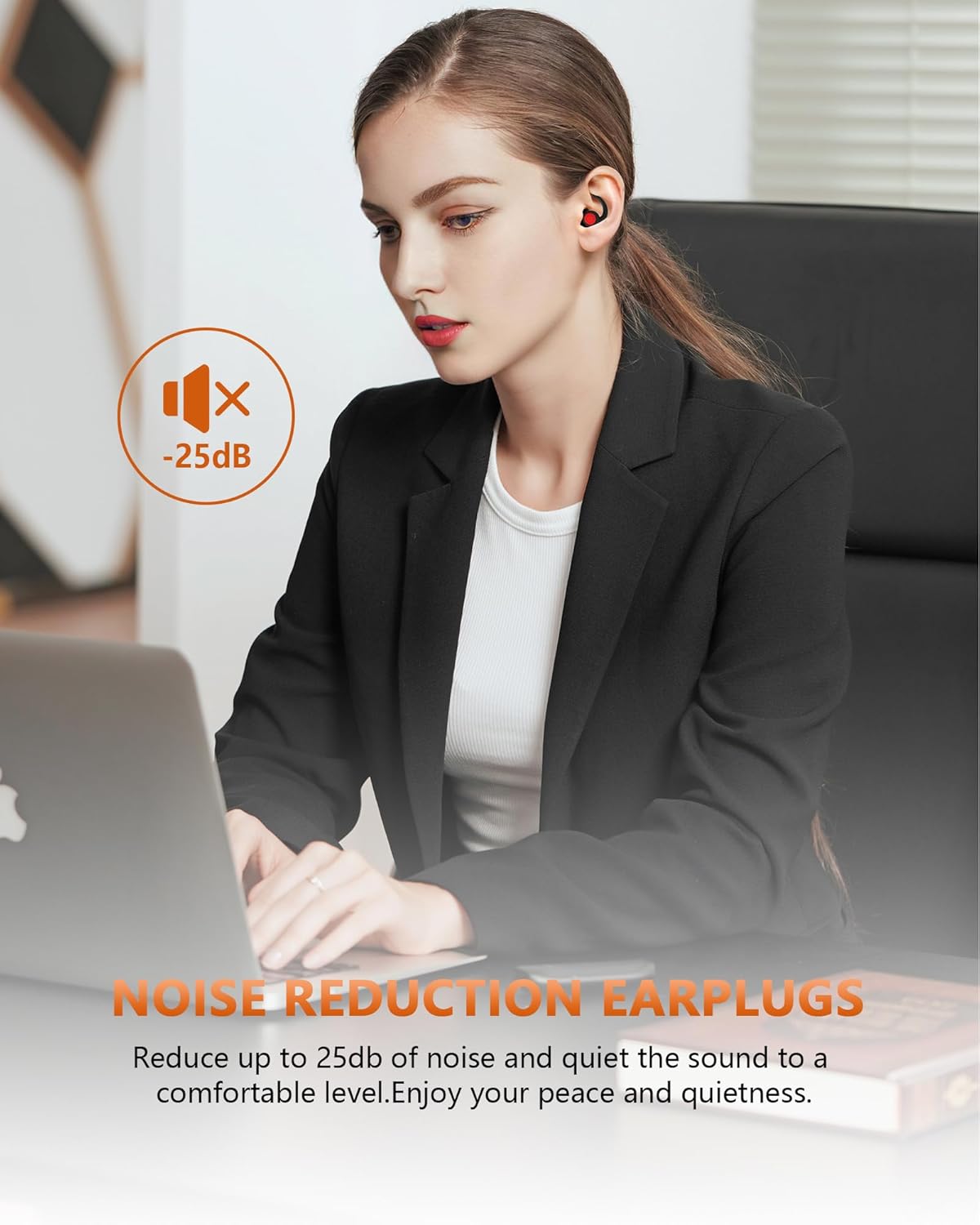 Noise Reduction Earplugs, 25dB Sound Blocking, Silicone Comfort Fit, Black