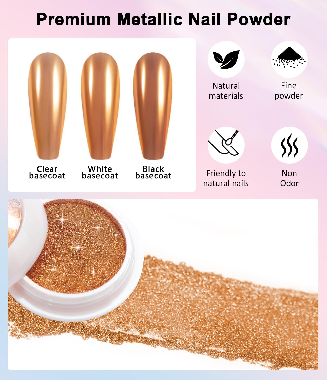 2 PCS Chrome Nail Powder：Mirror Effect Copper Chrome Nail Powder,Metallic Mirror Orange Chrome Nail Powder Decoration for DIY Nail Art,Bronze Pigment Holo Chrome Powder