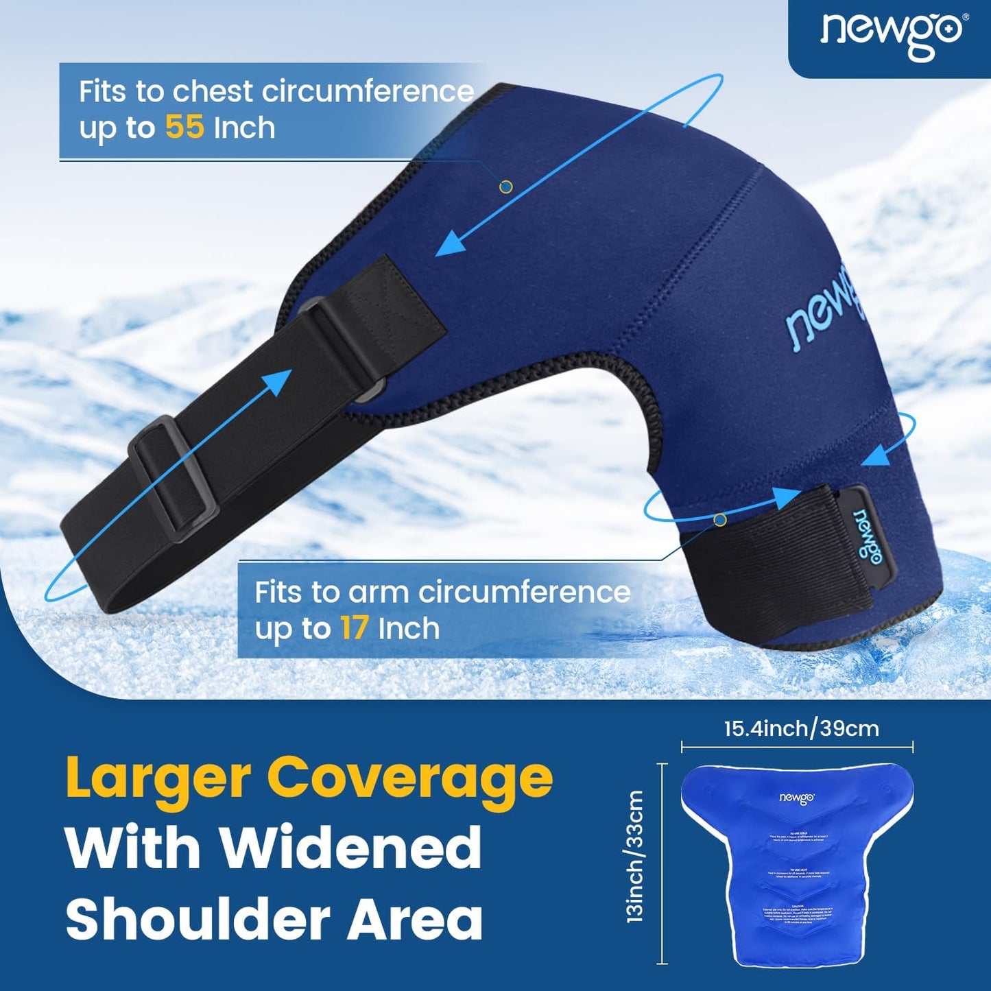 NEWGO Shoulder Ice Pack Rotator Cuff Cold Therapy Reusable Cold Pack Shoulder Ice Wrap for Pain Relief, Recovery After Surgery, Swelling - Extra Large Size (Dark Blue)
