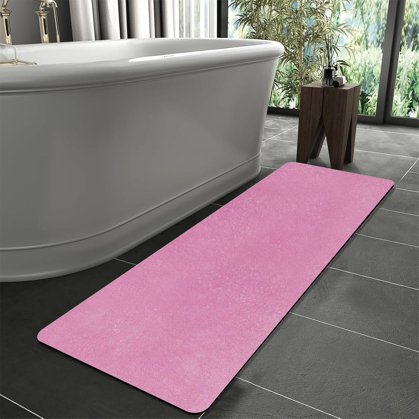 Diatomaceous Earth Bath mat Bathroom Rugs Super Absorbent Quick Dry Non Slip Bath Mat Thin Bathroom Floor Mats Fit Under Door-Shower Rug for in Front of Bathtub Shower, Pink, 23.6"x66.9"