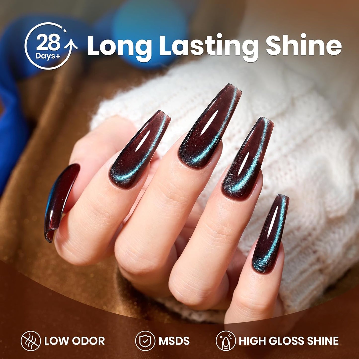 Beetles Brown Cat Eye Gel Nail Polish - Aurora Mocha Cat Eye Gel Polish, 15ML Blue Powder Brown Glitter Fall Gel Polish Magnetic Shimmer Effect Soak Off UV Nail Art Design Manicure Gifts for Women