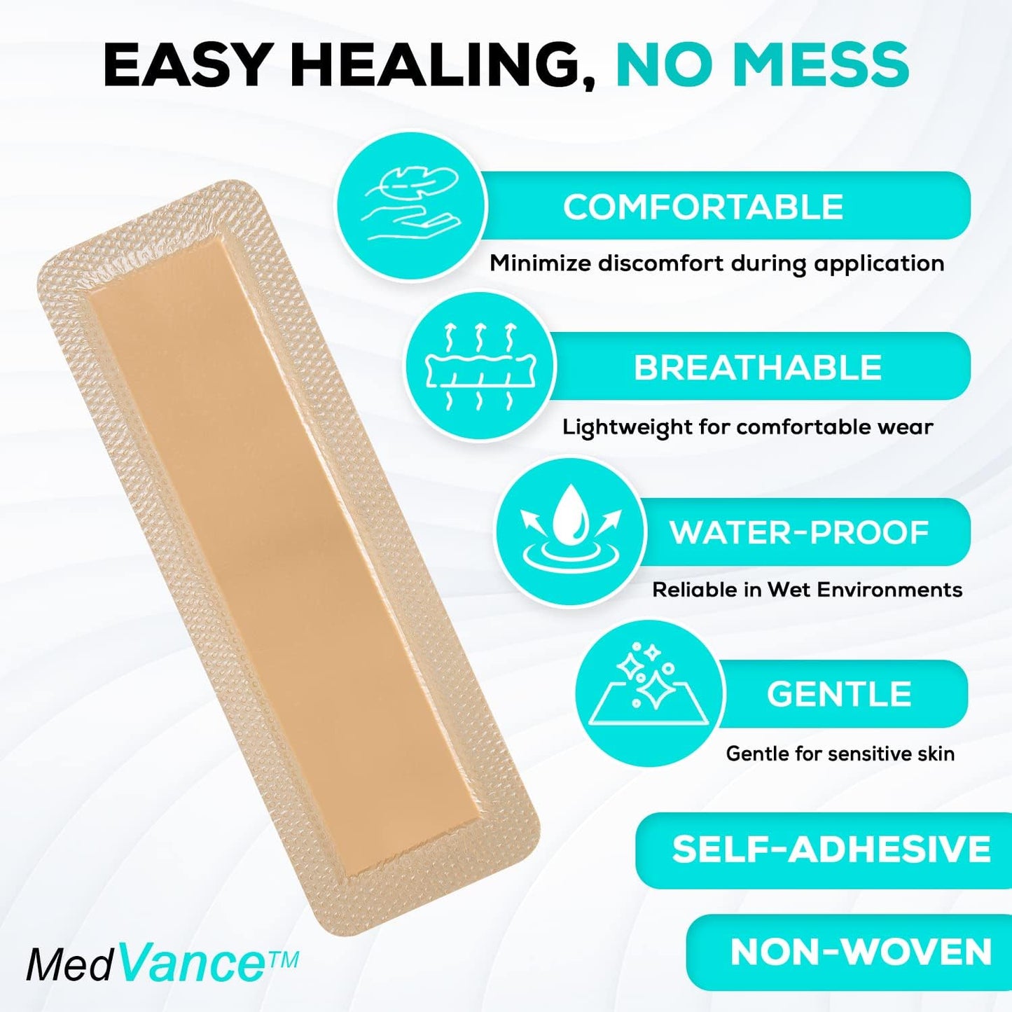 MedVanceTM Silicone - Bordered Silicone Adhesive Foam Dressing Size 4"x 12" (2.4"x10.4" Pad) 10 Pack