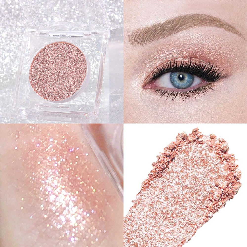 Champagne Pink Rose Monochrome Shimmer Eyeshadow Palette Makeup,Long Lasting Naturing-Looking Lightweight Glitter Single Eyeshadow,Neutral Powde Eye Shadow for Older Women