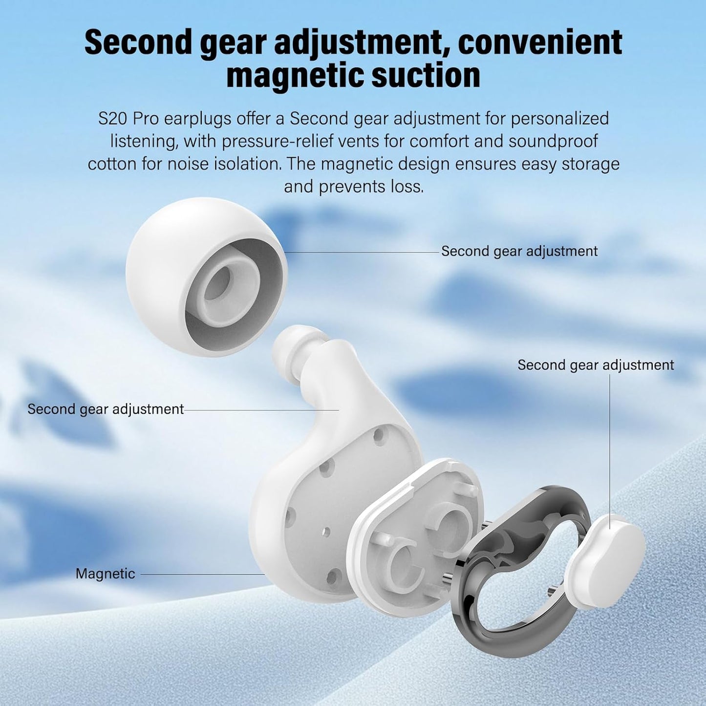 Adjustable Ear Plugs for Sleeping – 2-Level Noise Cancelling (17–35dB), Reusable Silicone Earplugs for Sleeping, Snoring, Travel, Office, and Side Sleepers with 6 Pairs of Tips & Magnetic Carry Case