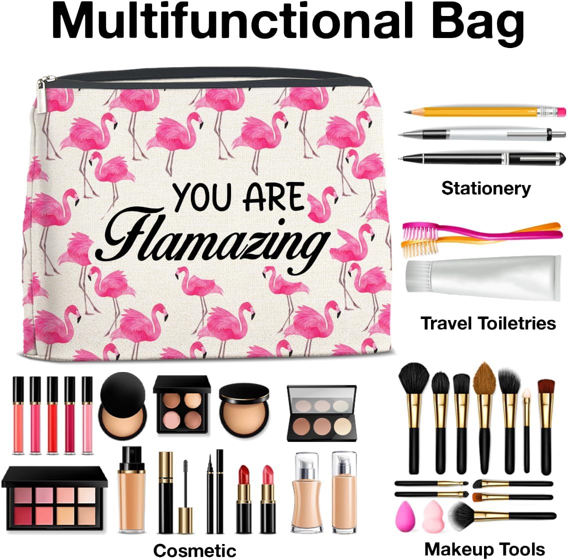 Pink Flamingo Makeup Bag Gifts for Women Flamingo Lover Besties Positive You Are Flamazing Cosmetic Bag Zipper Pouch