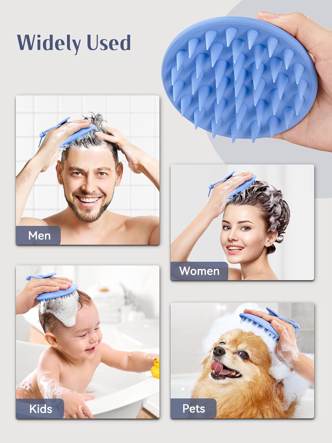 HEETA Scalp Massager Shampoo Brush with Silicone Bristles for Dandruff Removal Scalp Care & Hair Growth, Scalp Scrubber for All Hair Types, Head Massager Stress Relax, Upgraded Large Design,Blue