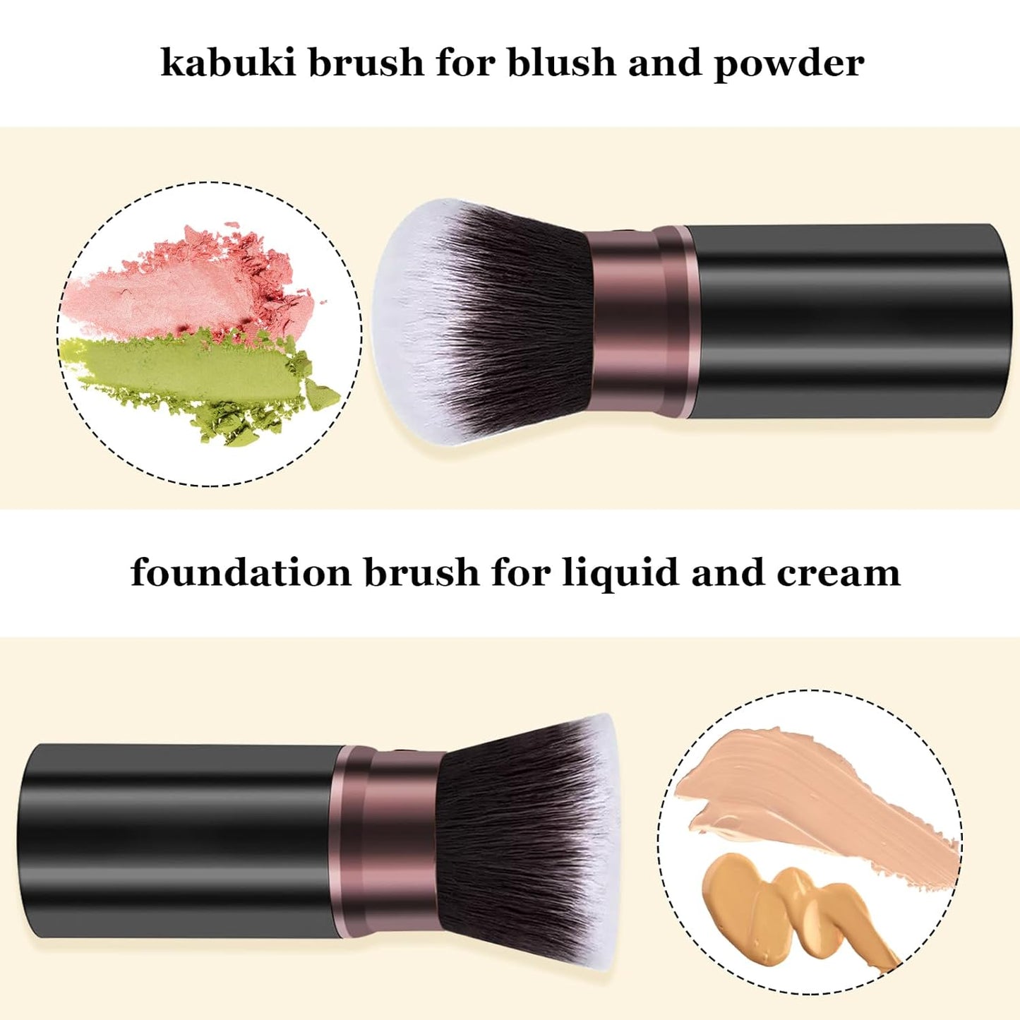 Makeup Brushes, Retractable 2 Pack Travel Kabuki Blush Makeup Brush Face Powder Foundation Brushes for Blending Liquid, Blush, Bronzer, Buffing, Sunscreen,Flawless Cosmetics