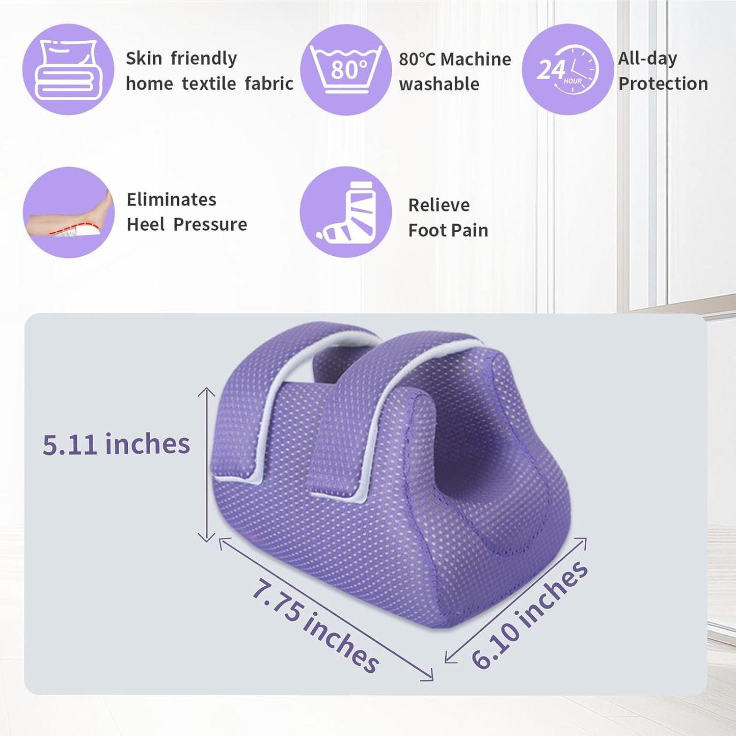 3D Heel Protectors Bed Sore Pillow Cushion for Pressure Sores,Foot Pillows Support Boot for Bedridden Patients Supplies（Purple Pack of 1）