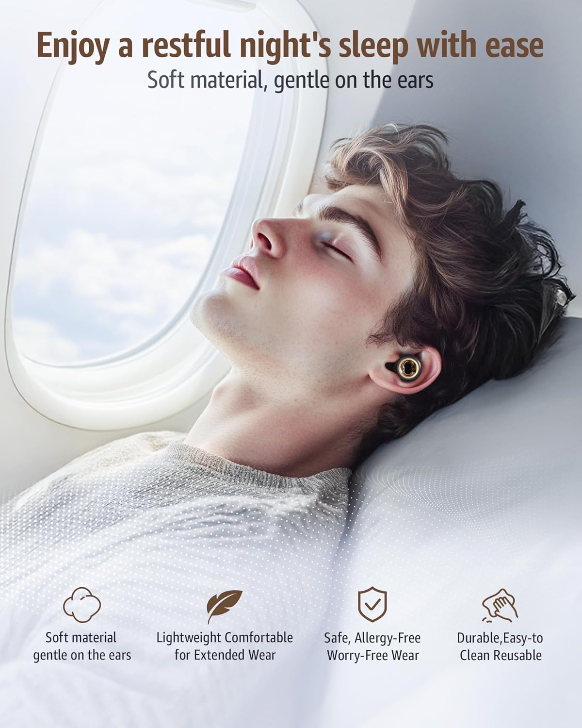 Ear Plugs for Sleeping 45DB Noise Cancelling: Ultra-Comfy Reusable Noise-Reducing Earplugs for Concerts & Travel & Snoring-Silicone Hearing Protection Earbuds with 8 Eartips