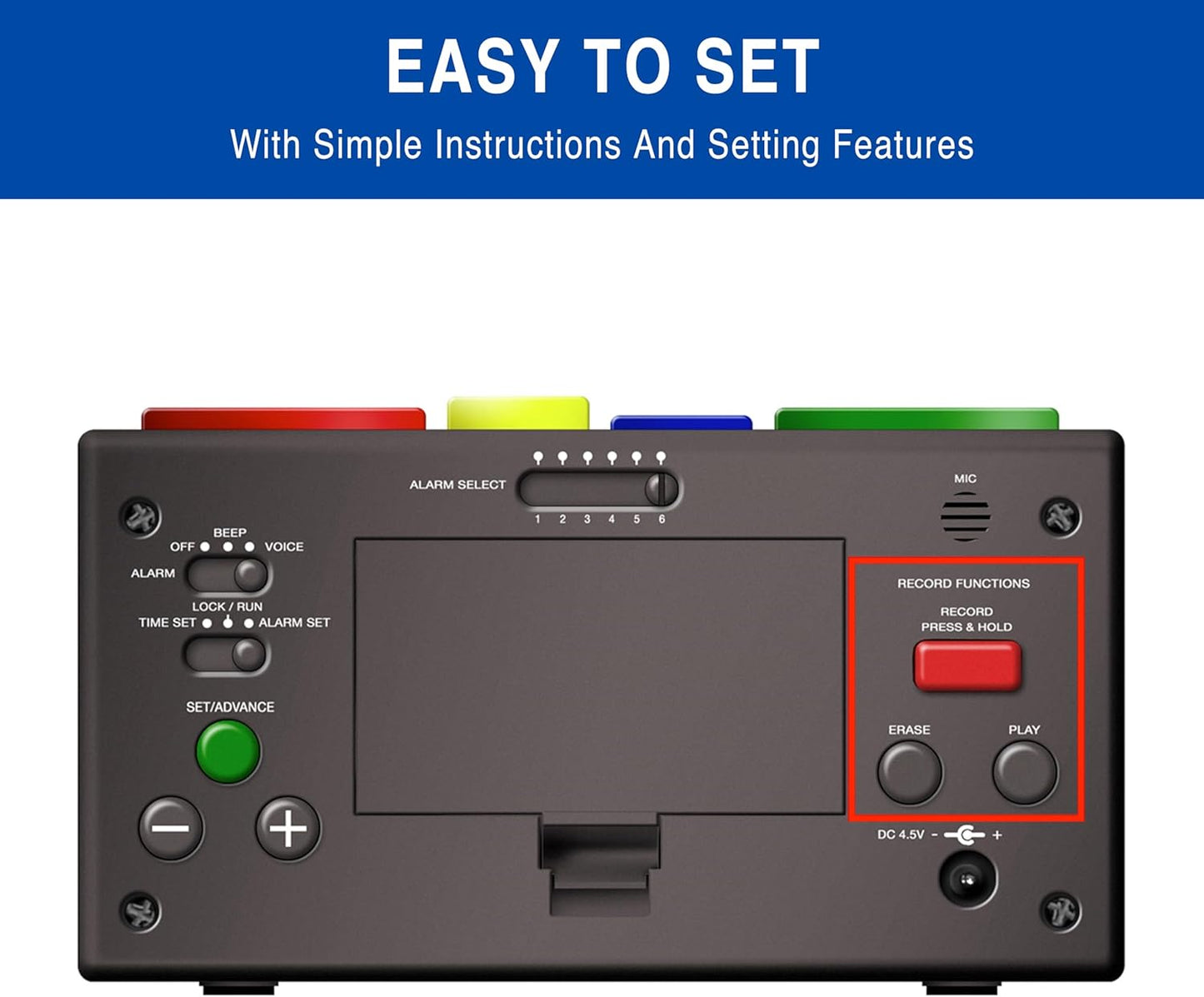 Your Minder Voice Record and Alarm Replay Reminder Clock with Loud Multiple Alarms, Recordable Talking Alarm Clock for Medication Reminders (With Adapter) Gift for Mom, Dad, Elderly, Seniors