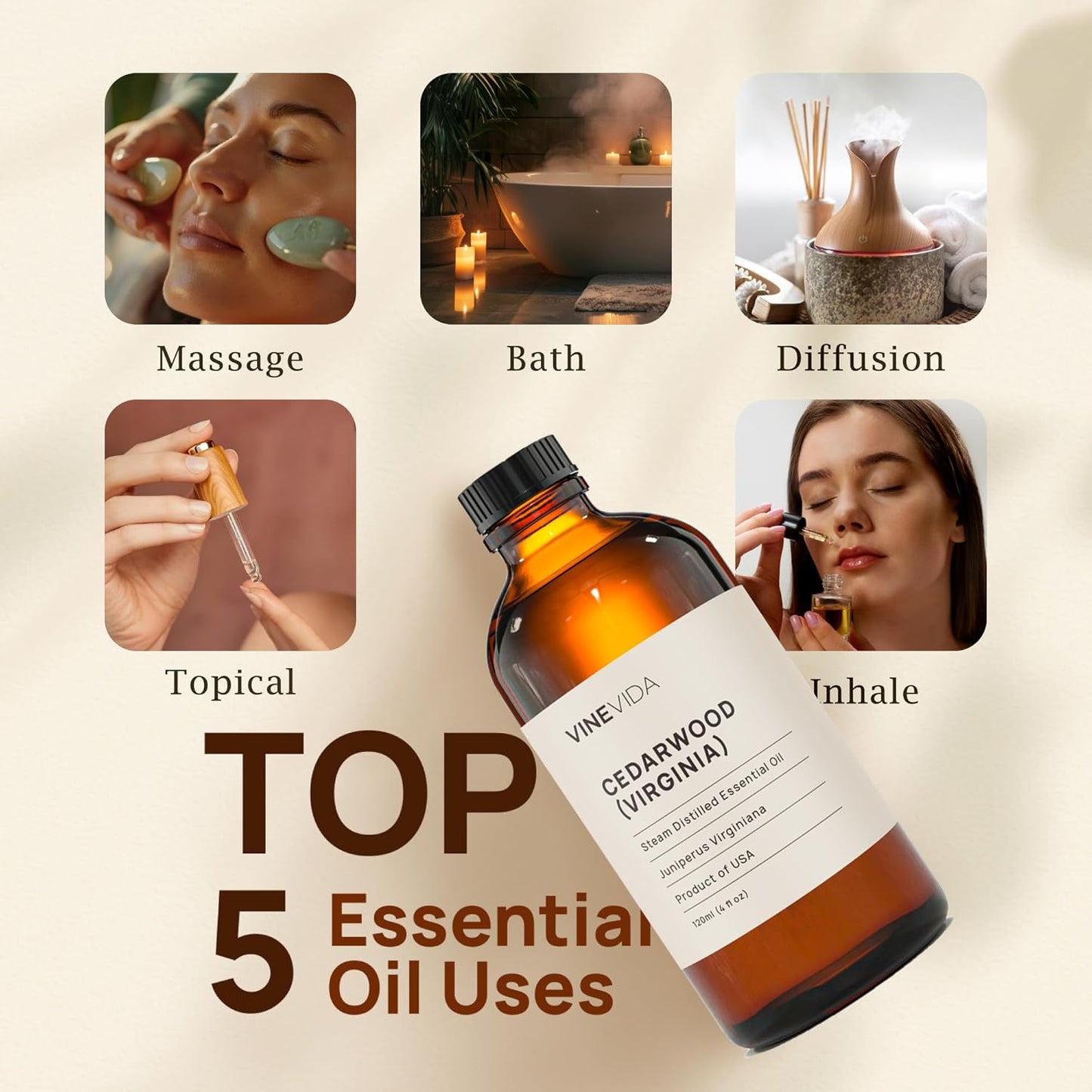 VINEVIDA Cedarwood Virginia Essential Oil 4 oz - Undiluted Oil - DIY Candle Scents - Bulk Oil