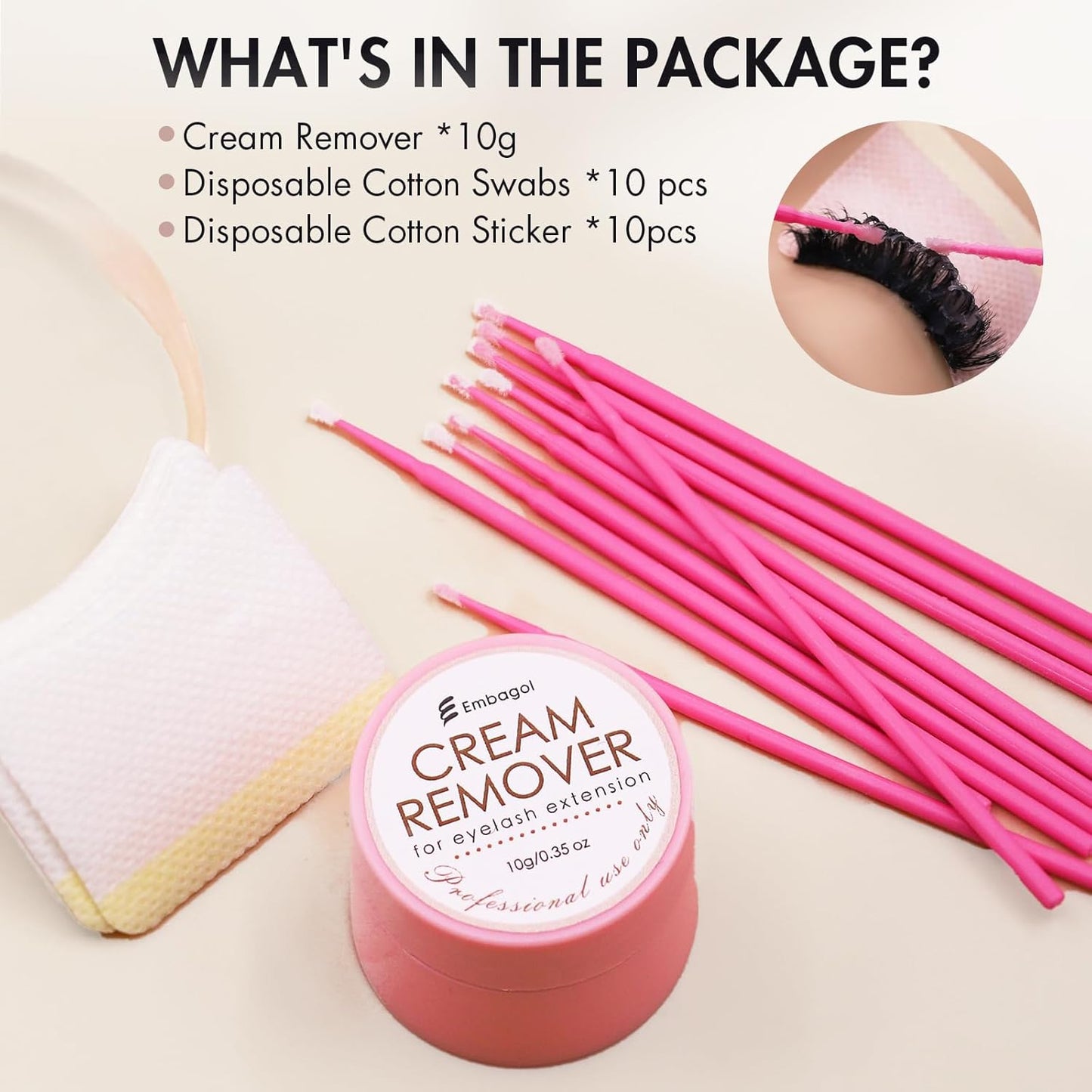 Lash Remover for Lash Extensions 10g No Burn Cream Remover With Micro Cotton Swabs and Eye Pad Sticker Professional Eyelash Extensions Lash Tech Salon Supplies