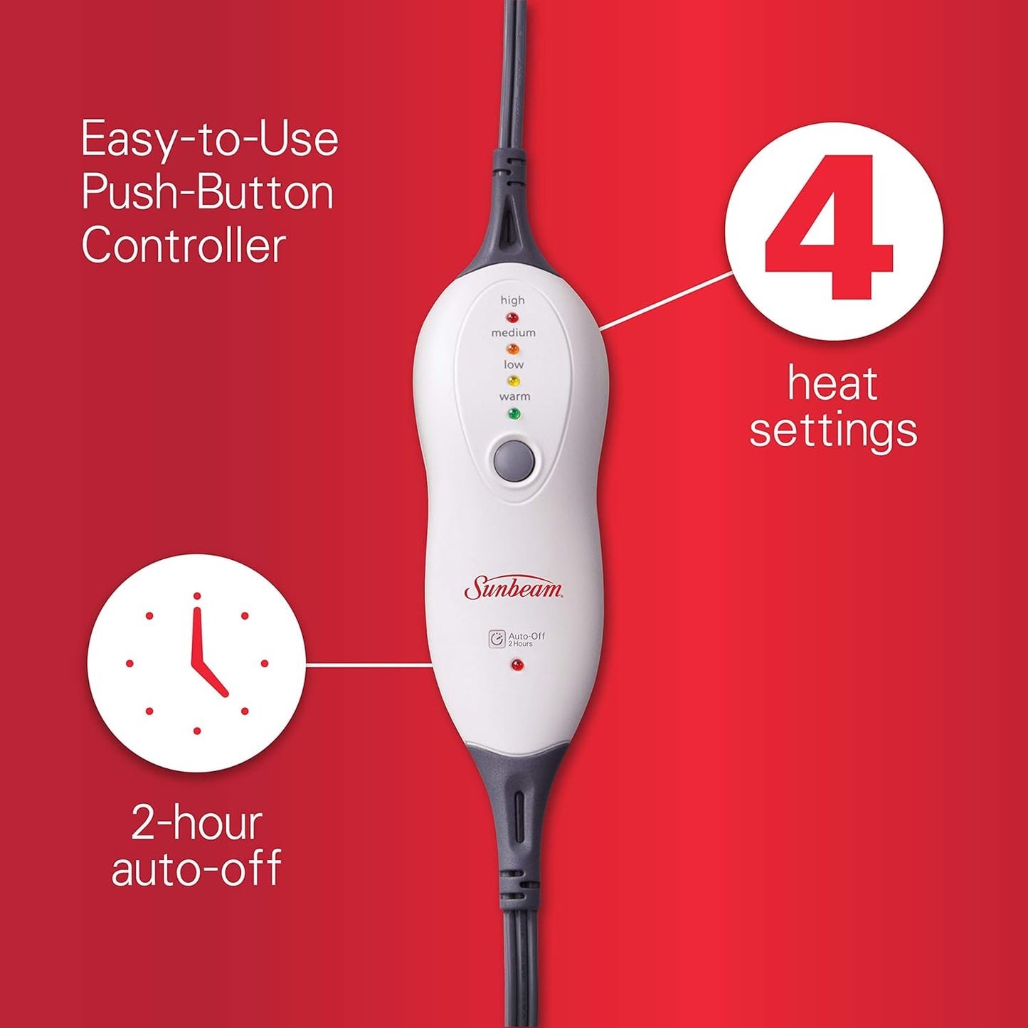 Sunbeam XXL Heating Pad, 20"x 24", For Back, Neck, Shoulder, and Period Cramp Pain Relief, 4 Heat Settings, Auto Shut-Off, Machine-Washable, Gifts For Mom & Wife, FSA/HSA Eligible, Dark Teal