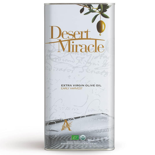 DESERT MIRACLE Cold Pressed Polyphenol Rich Moroccan Olive Oil, Extra Virgin Olive Oil with High Polyphenols, Organic, First Cold Pressed EVOO From Morocco, 5 Liter Can
