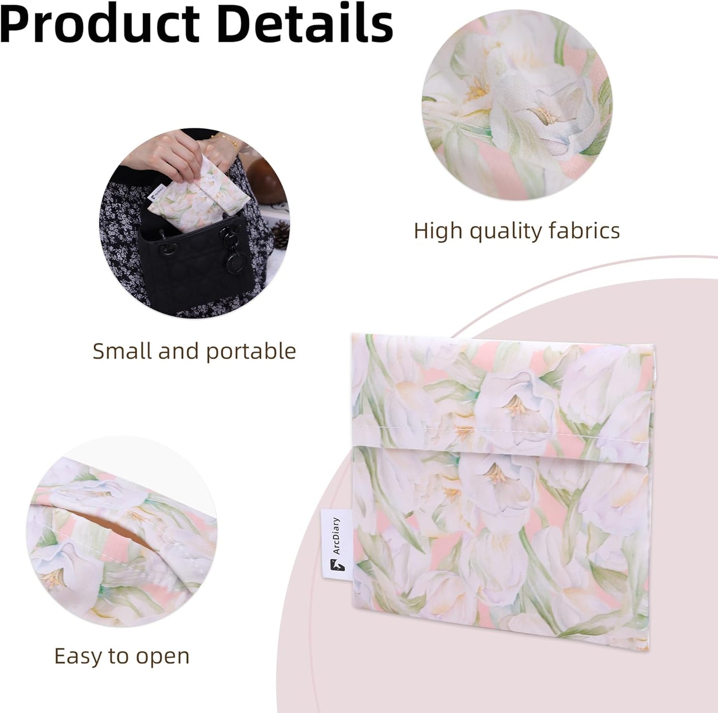Period Bag for Teen Aged Girls, Portable Sanitary Pad Storage Bag for Teen Pads/Sanitary Napkins/Small Tampons, Feminine Menstrual Cup Pouch (French Tulips)