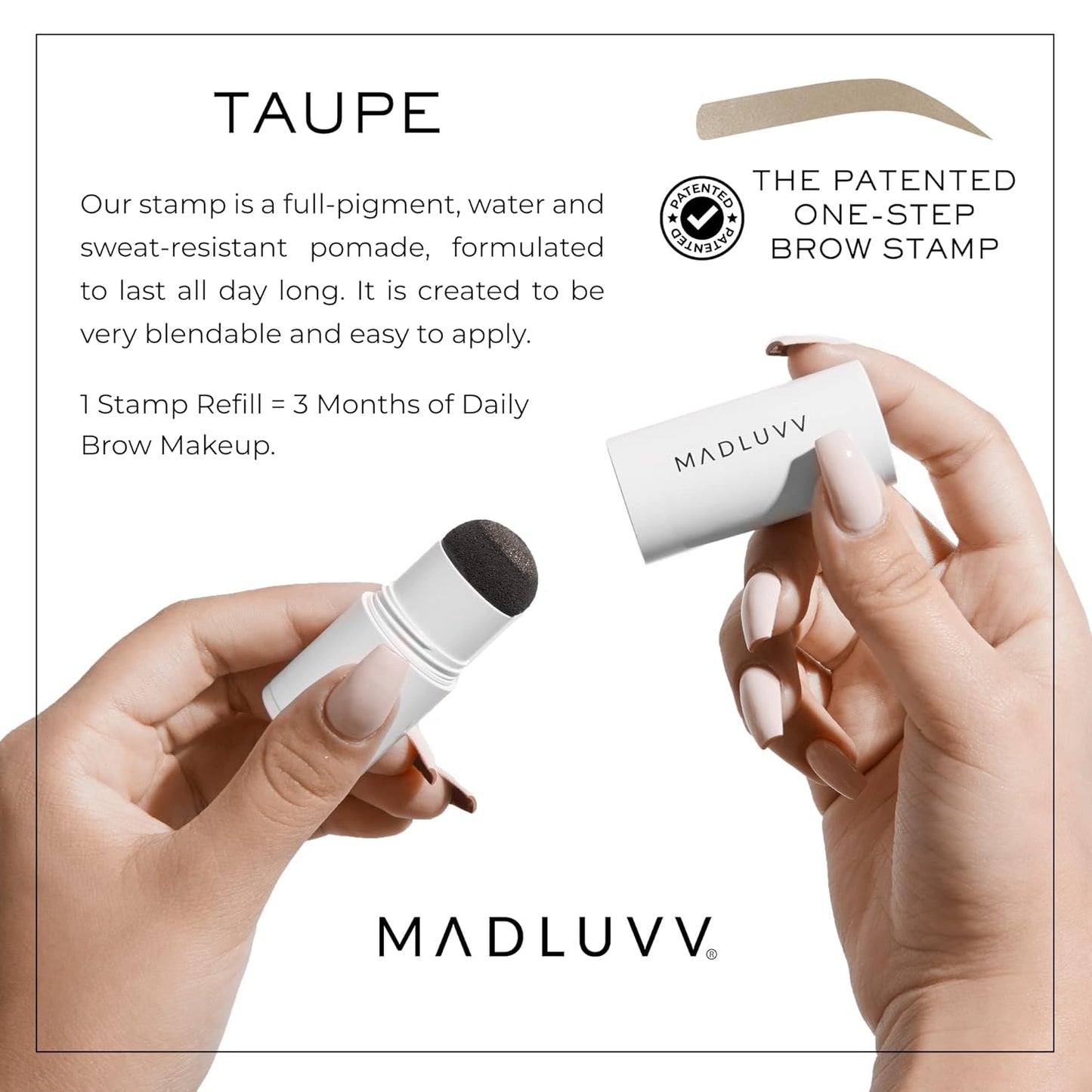 MADLUVV Brow Stamp Refill* - Color Stamp for Brows & Root Touch Up for Women & Men, Instantly Conceal Hair Loss, Grey Hair, Thinning Hair with Stain-Proof/Smudge-Proof Powder Formula (Taupe)