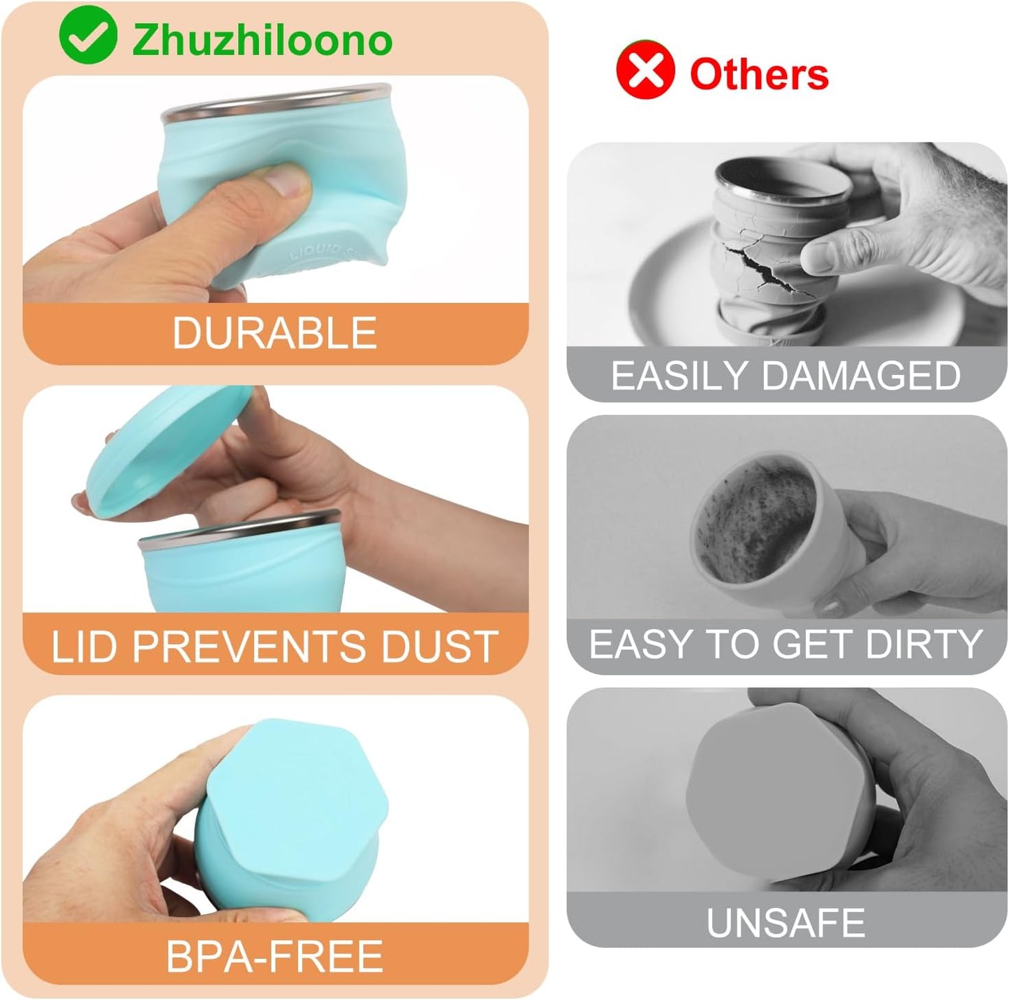 Collapsible Water Cup 6oz/180ml - Collapsible Cup - Silicone Collapsible TravelCup - Silicone Folding Camping Cup with Lids - Foldable Drinking Cup - for Travel, Camping, Hiking, Outdoor Sports