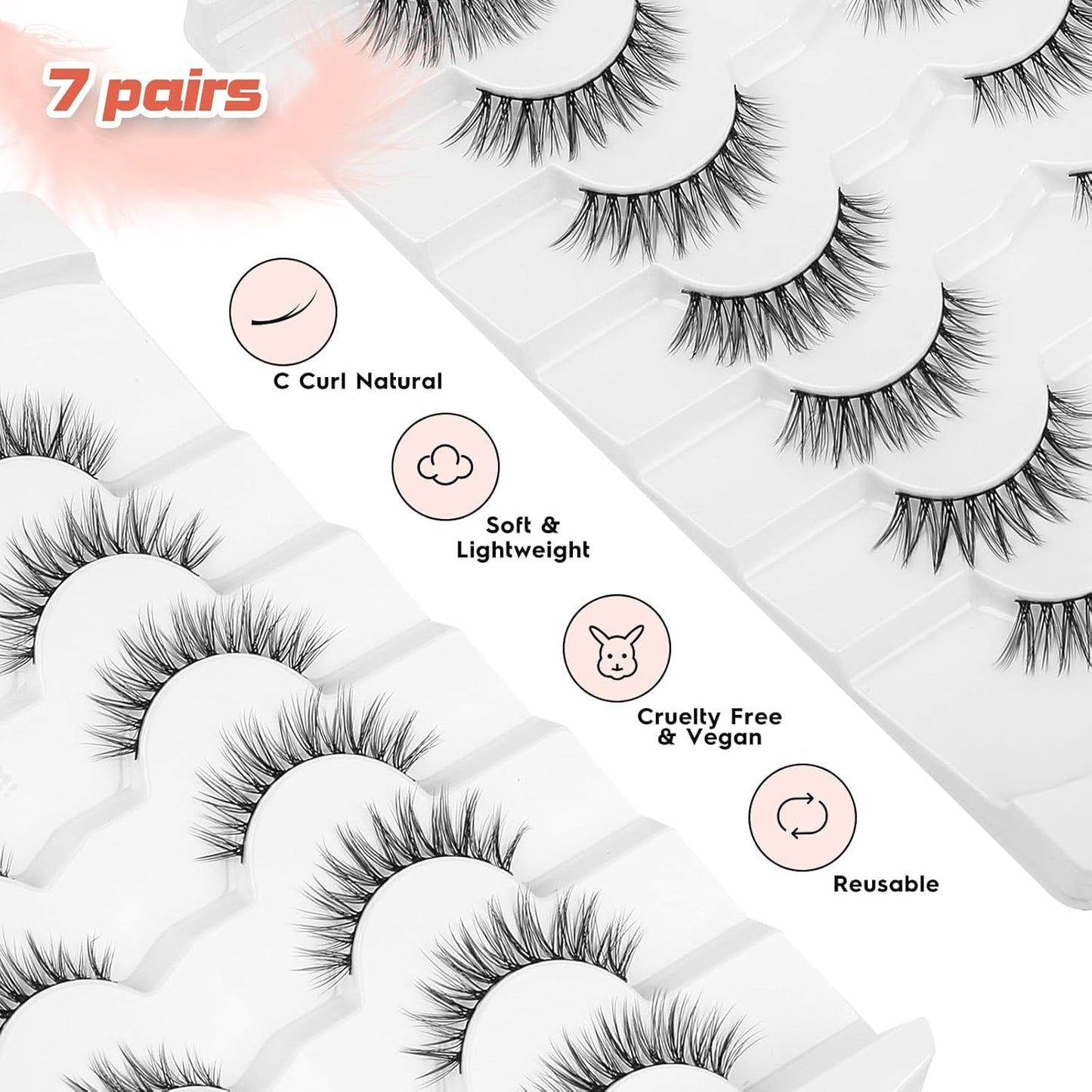 Eyelashes Natural Cat Eye Lashes False Eyelashes Wispy Lashes Flared Lashes Pack C Curl Eyelash Soft False Lashes 12mm Short Lashes Siligli 7 Pair