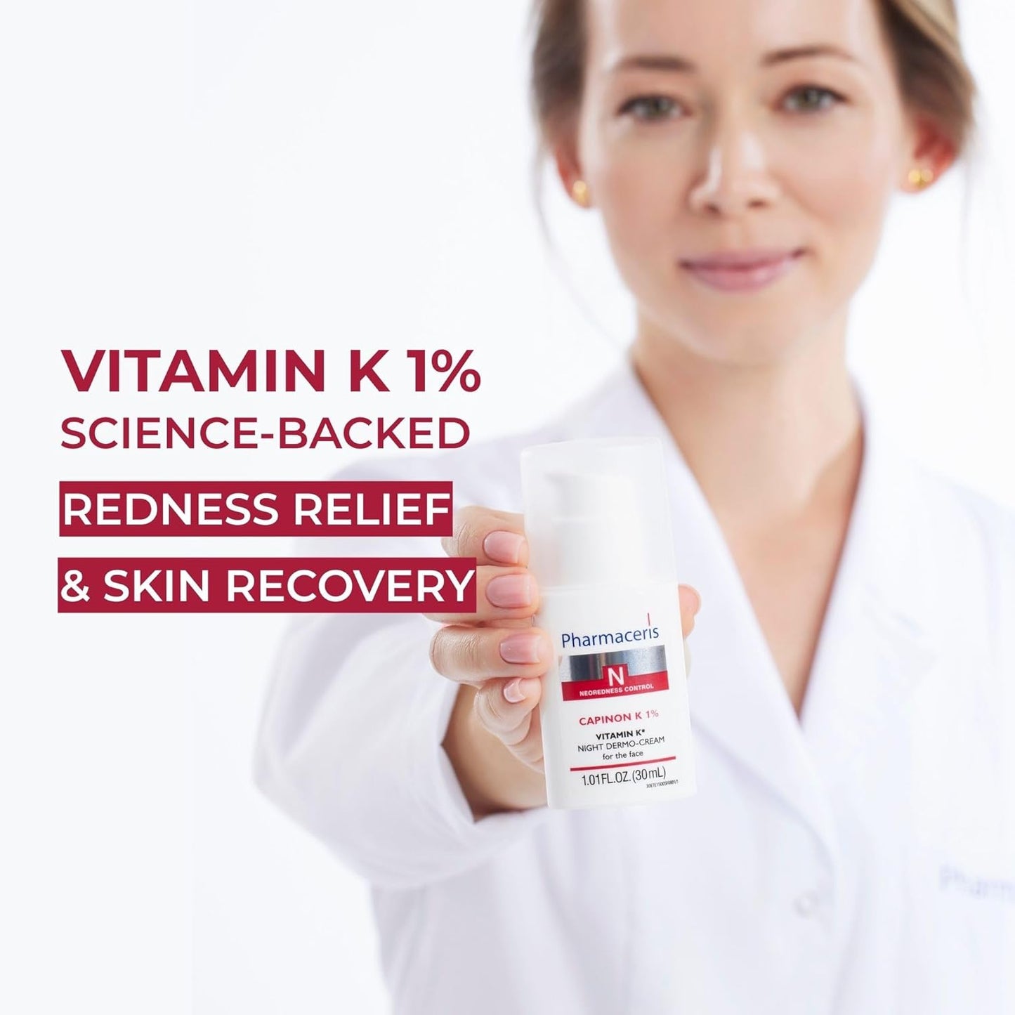 Vitamin K Redness Reducing Night Cream – Redness Calming, Deep Hydration & Skin Recovery, Post-Procedure Aftercare, Moisturizer for Sensitive Skin Prone to Reactivity, CAPINON K 1.01 fl oz