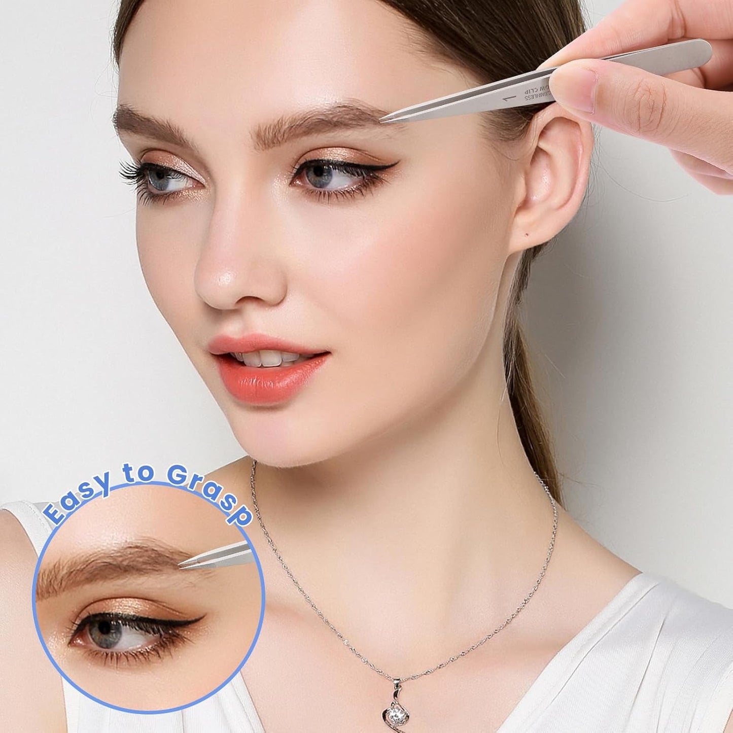 Pointed Tweezers for women Facial hair, Precision Tweezers for Eyebrows, Chin Hair，Ingrown Hair, Splinters, Glass Removal（Silver）