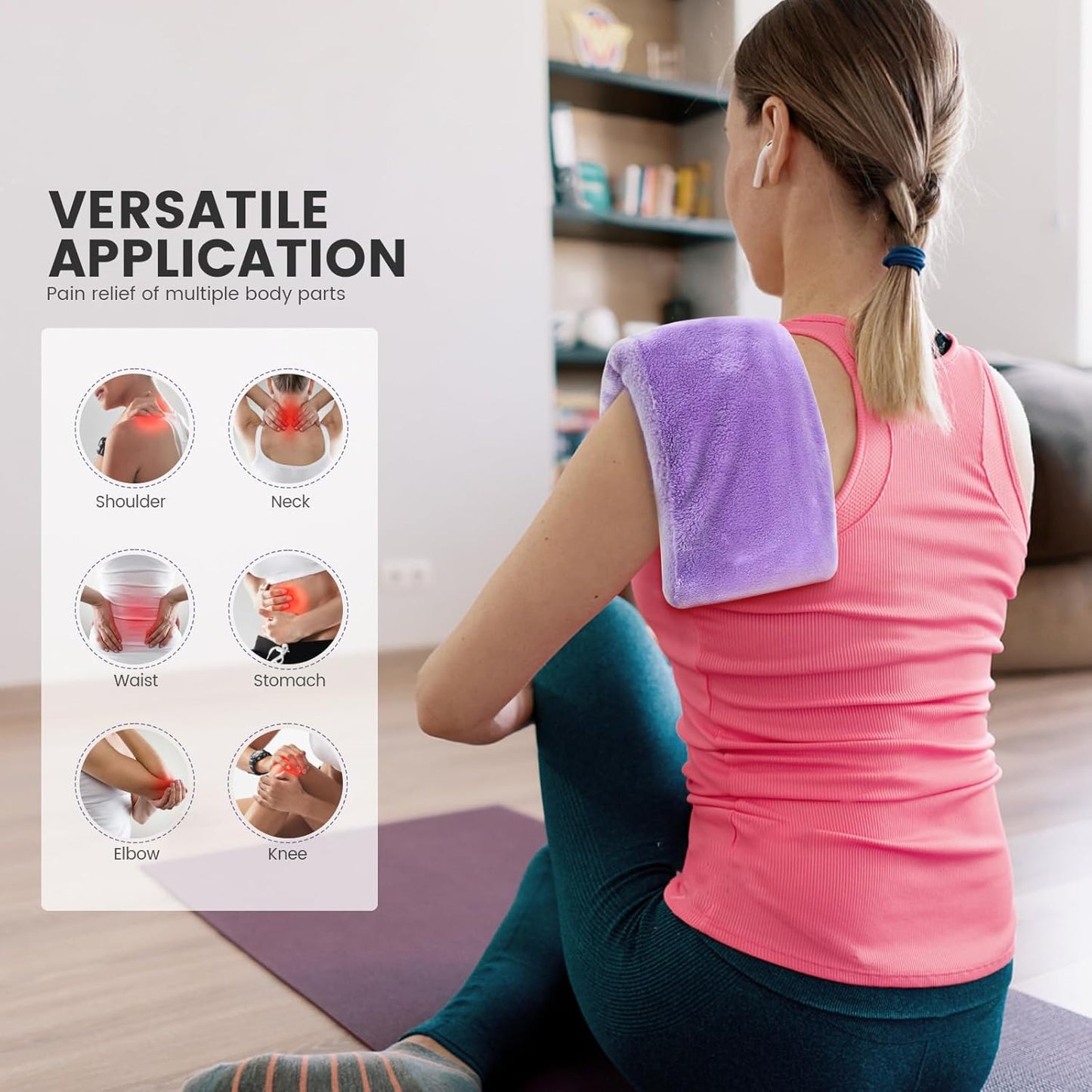 Microwave Heating Pad with Washable Cover, 6.5 X 12“ Microwavable Heating Pads for Neck and Shoulders and Back, Warm Compress for Knee, Muscles, Joints, Wrist, Abdomen (Purple)