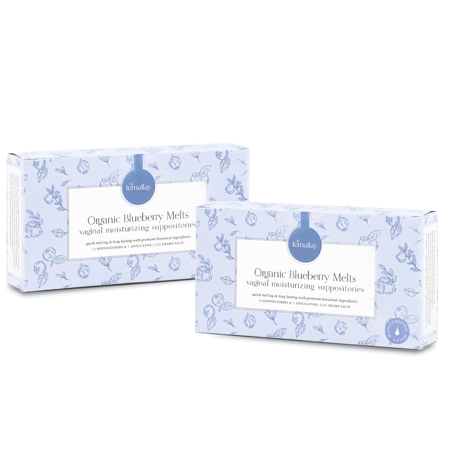 Femallay Organic Vaginal Moisturizing Suppositories – Blueberry 2 Pack – 100% Natural Relief for Dryness, Odor & Daily Feminine Discomfort – 14 Count + Applicator