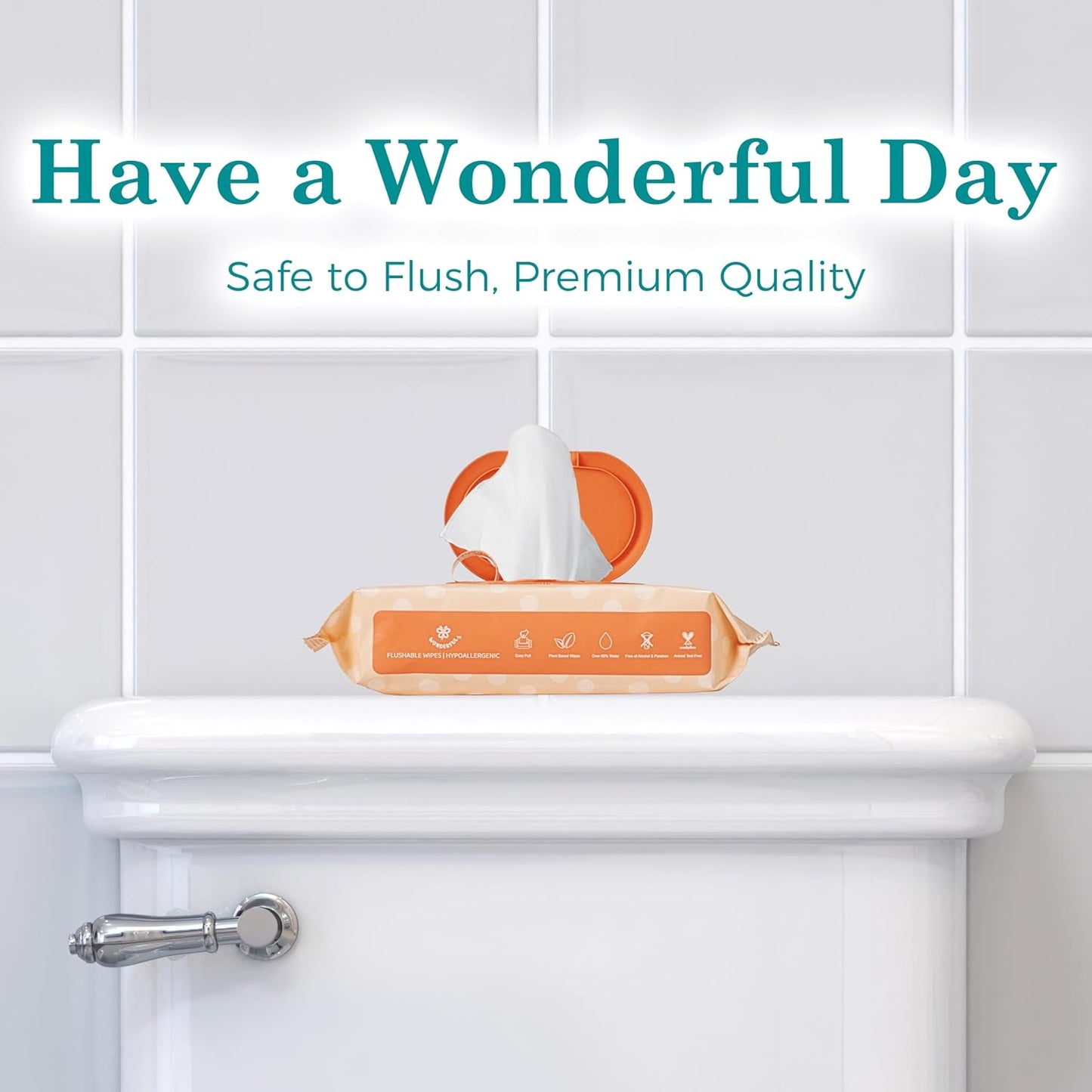 WONDERFUL Flushable Butt Wipes, Lemon Citrus 100% Plant-Based Wet Wipes for Adults & Kids; Sewer, Septic Safe; Gentle for Sensitive Skin, Wipes Flushable Pack for Bathroom & Travel, 1-Pack (60 Wipes)