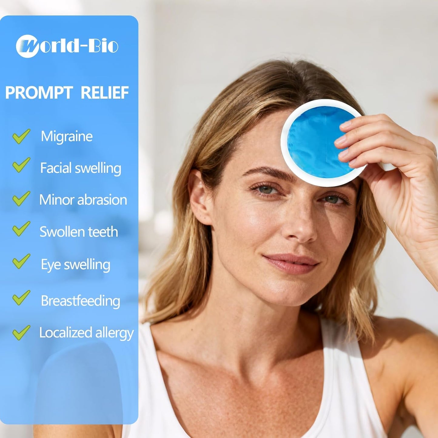 WORLD-BIO Small Soft Ice Pack for Injuries（5 pcs）- Round Ice Packs for Face，Reusable Gel Ice Pack with Cloth Backing & Sleeve for Pain Relief, Toothaches,Minor bruising-Blue