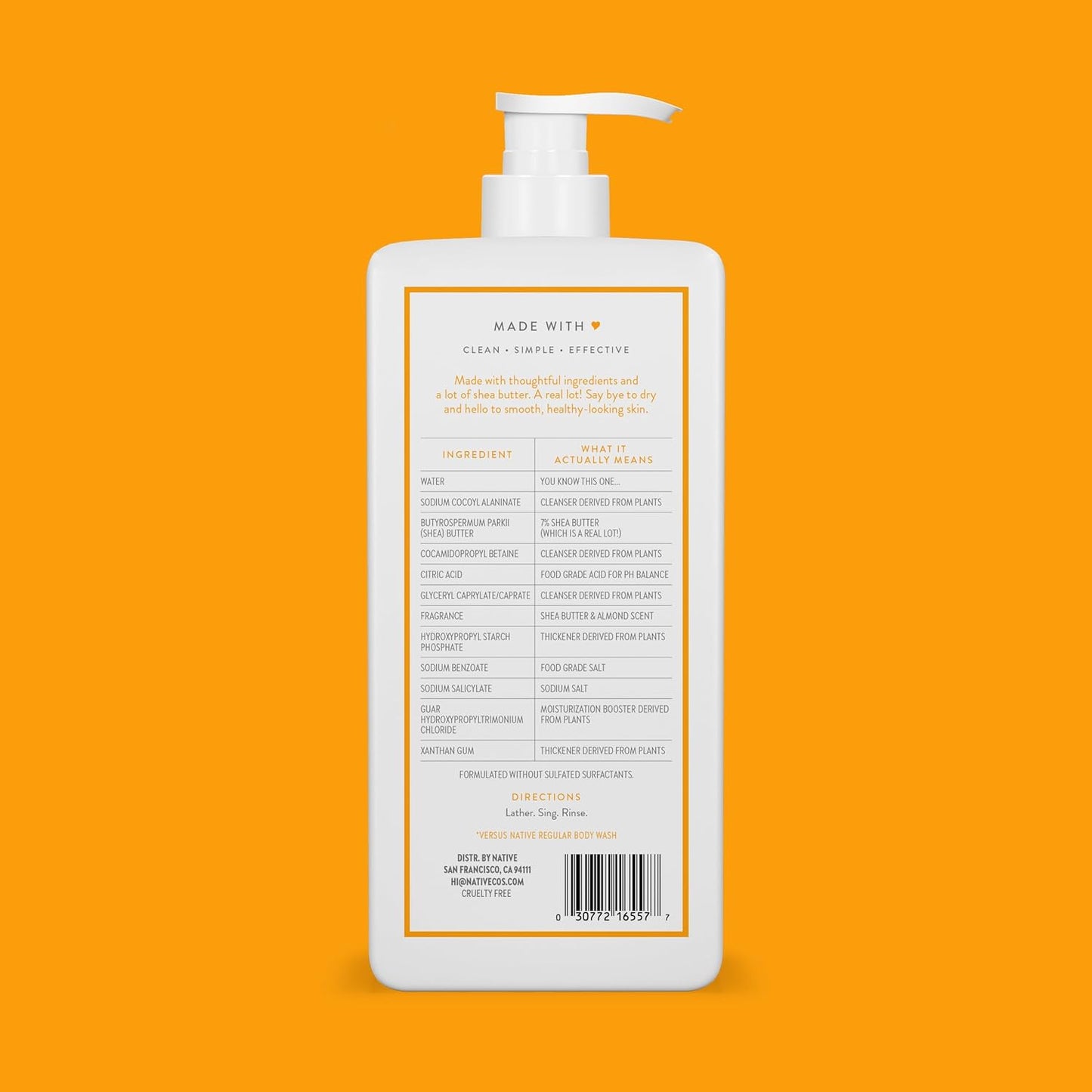 Native Moisturizing Body Wash Contains Naturally Derived Ingredients | For Women & Men, Sulfate, Paraben, & Dye Free Leaving Skin Soft and Hydrated | Shea Butter & Almond 18 oz