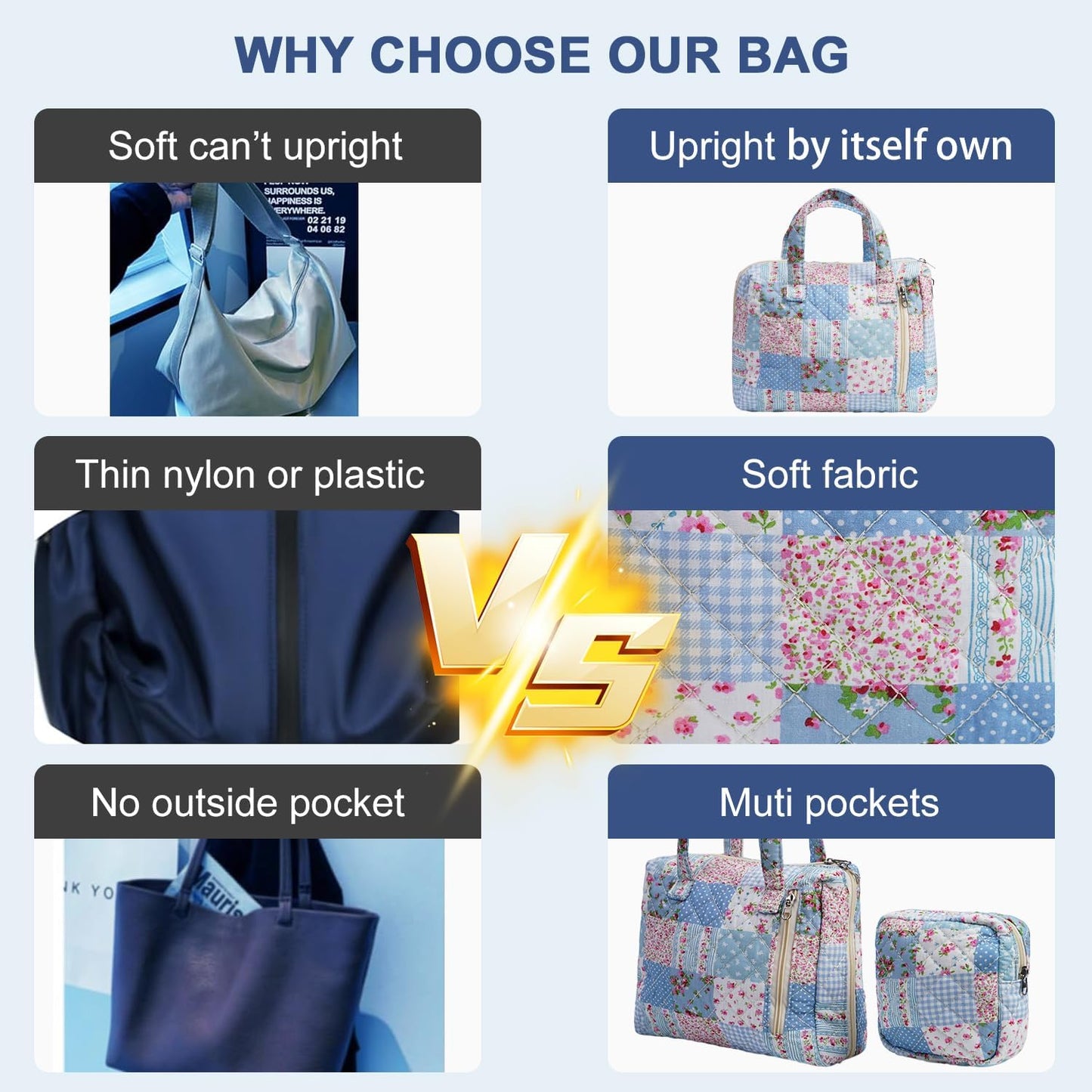 Cute Quilted Floral Makeup Bag(2Pcs)，Coquette Aesthetic Cosmetic Bag，Travel Toiletry Bags， Kawaii Aesthetic pouch for Women (15-GridRose)