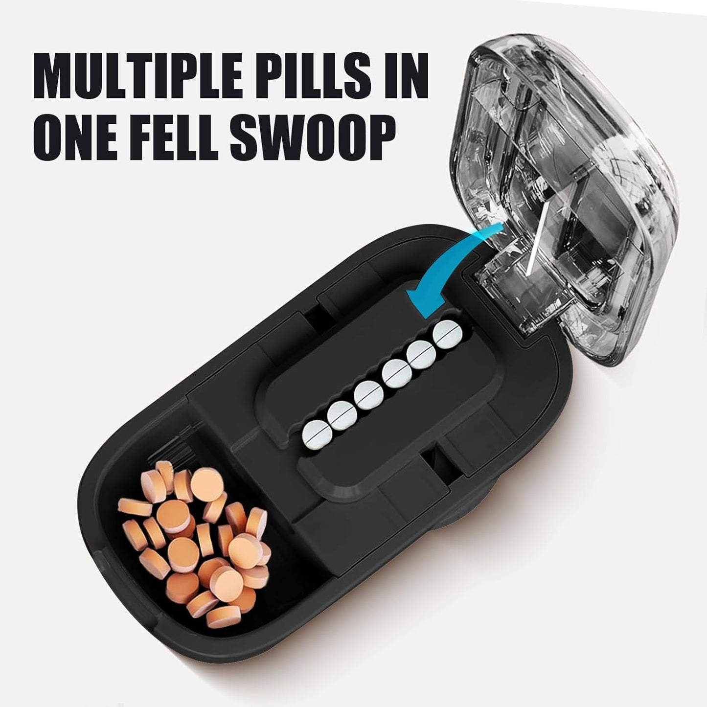 Portable Pill Cutter with Adjustable Slots – Multi Pill Splitter for Small & Large Tablets, Stainless Steel Blade, Clear Cut, Non-Slip Design, Easy to Use for Weekly Medication(Black, 1/2)