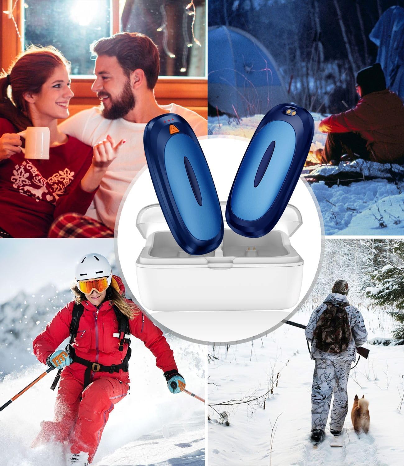 Hand Warmers Rechargeable with 10000mAh Charging Case, 2000mAh Portable Hand Warmers 2 Pack, Reusable Electric Pocket Heater for Hunting, Camping Gear, Outdoors, Gifts