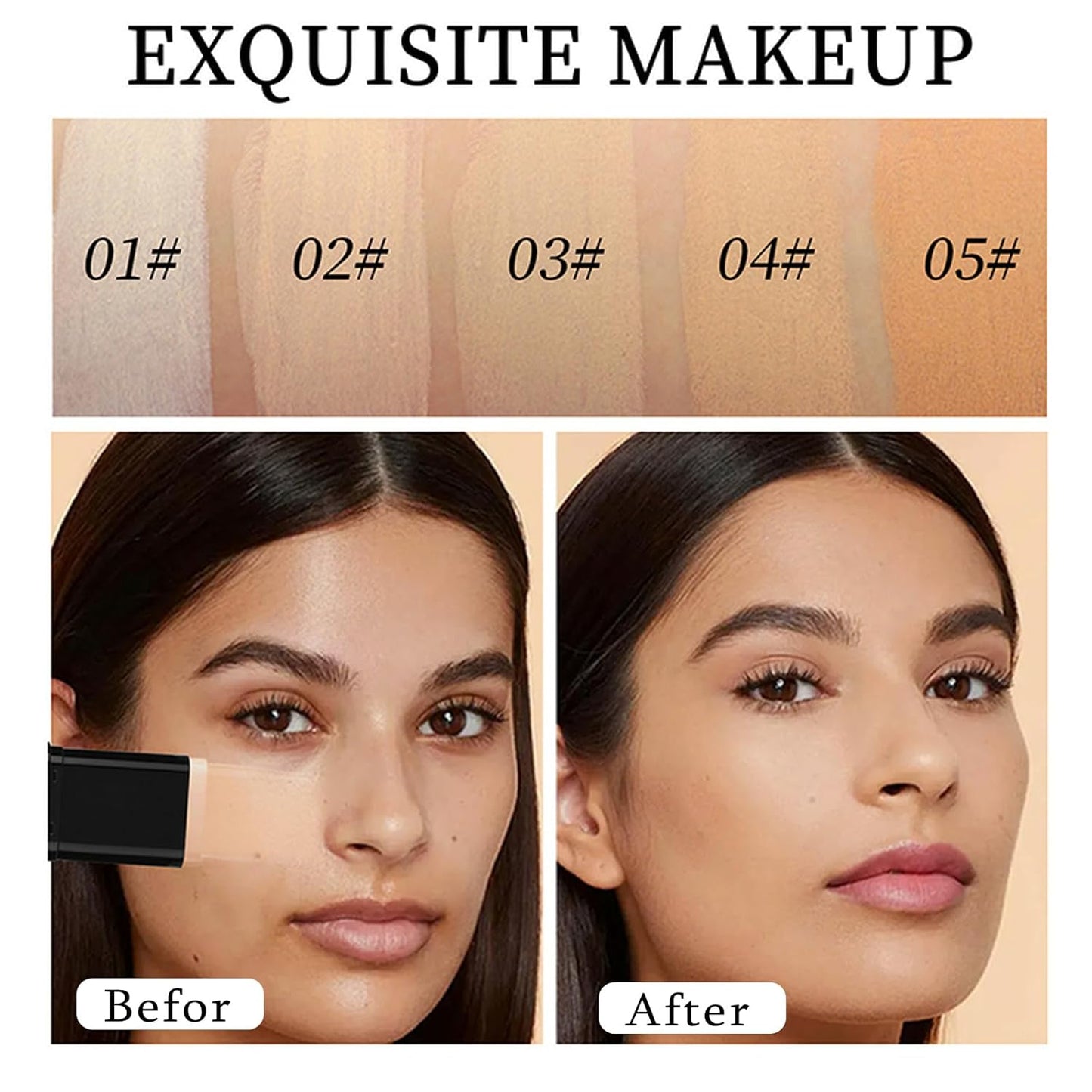 Foundation Stick, 2 in 1 Dual-Ended Long-Lasting Concealer Foundation Stick, Face Contouring foundation with Brush, Full Coverage Matte Finish for Face Makeup(01#IVORY)